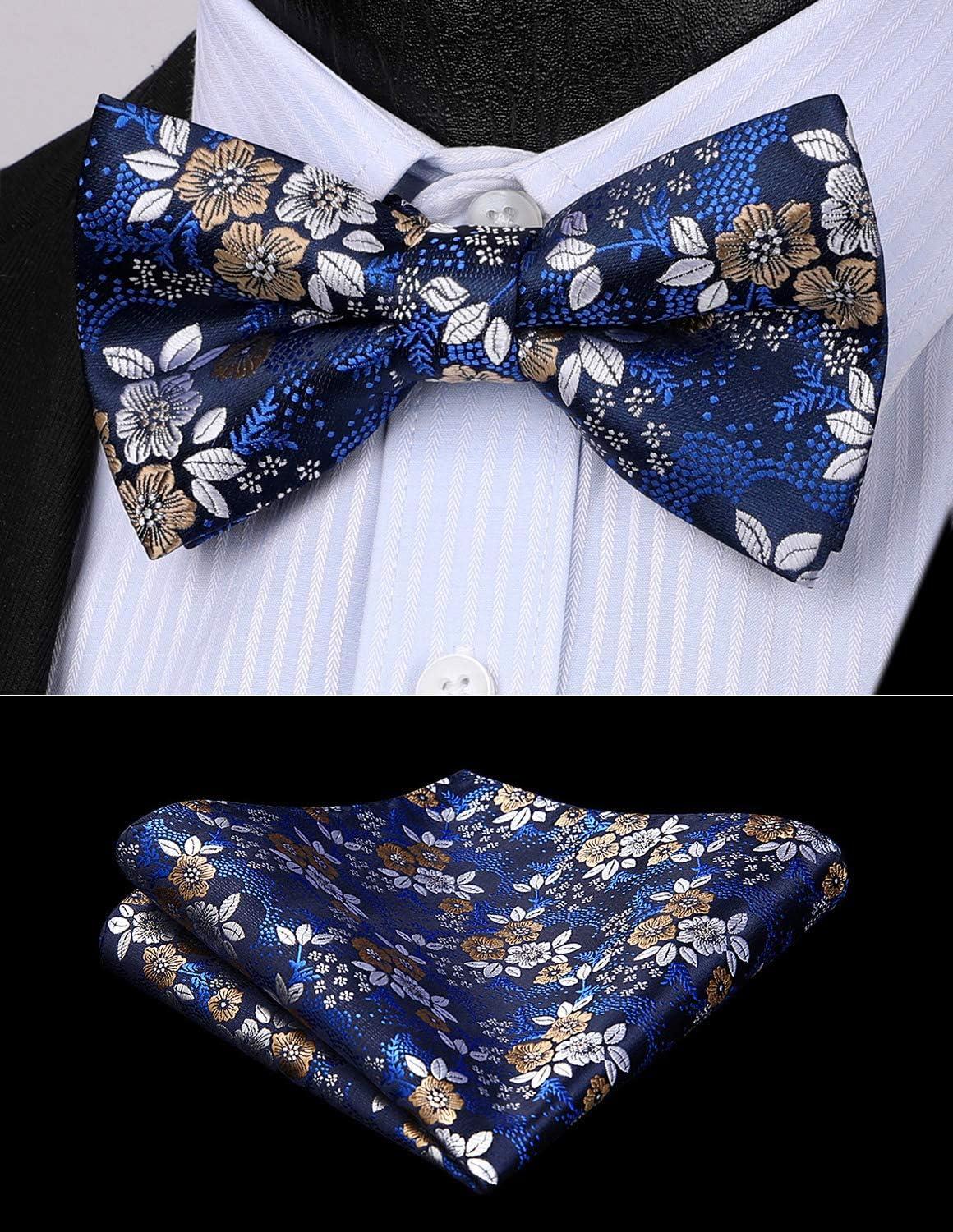 imageHISDERN Bow Ties for Men Paisley Floral Pretied Bowtie Pocket Square Set Mens Formal Bow Ties Wedding PartyAblue 8