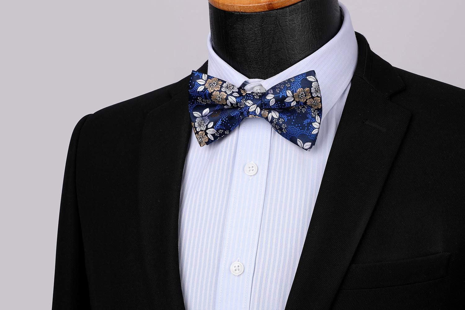 imageHISDERN Bow Ties for Men Paisley Floral Pretied Bowtie Pocket Square Set Mens Formal Bow Ties Wedding PartyAblue 8