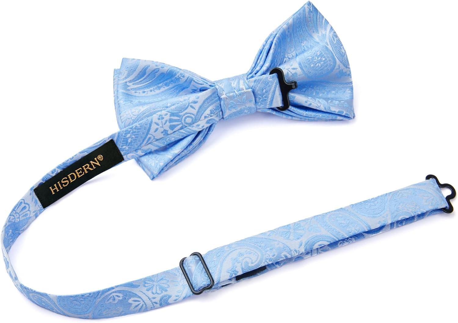 imageHISDERN Bow Ties for Men Paisley Floral Pretied Bowtie Pocket Square Set Mens Formal Bow Ties Wedding PartyBaby Blue
