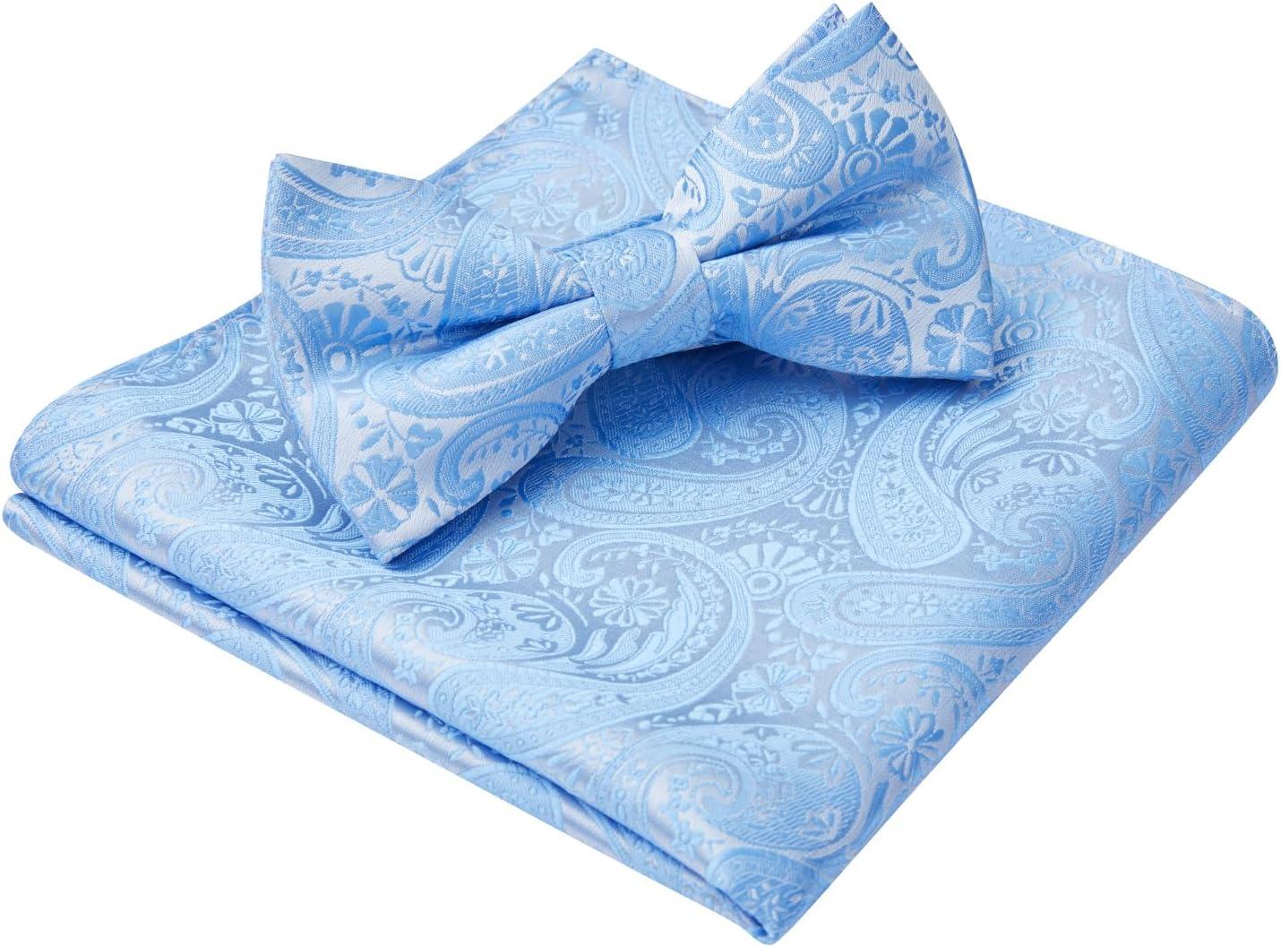 imageHISDERN Bow Ties for Men Paisley Floral Pretied Bowtie Pocket Square Set Mens Formal Bow Ties Wedding PartyBaby Blue