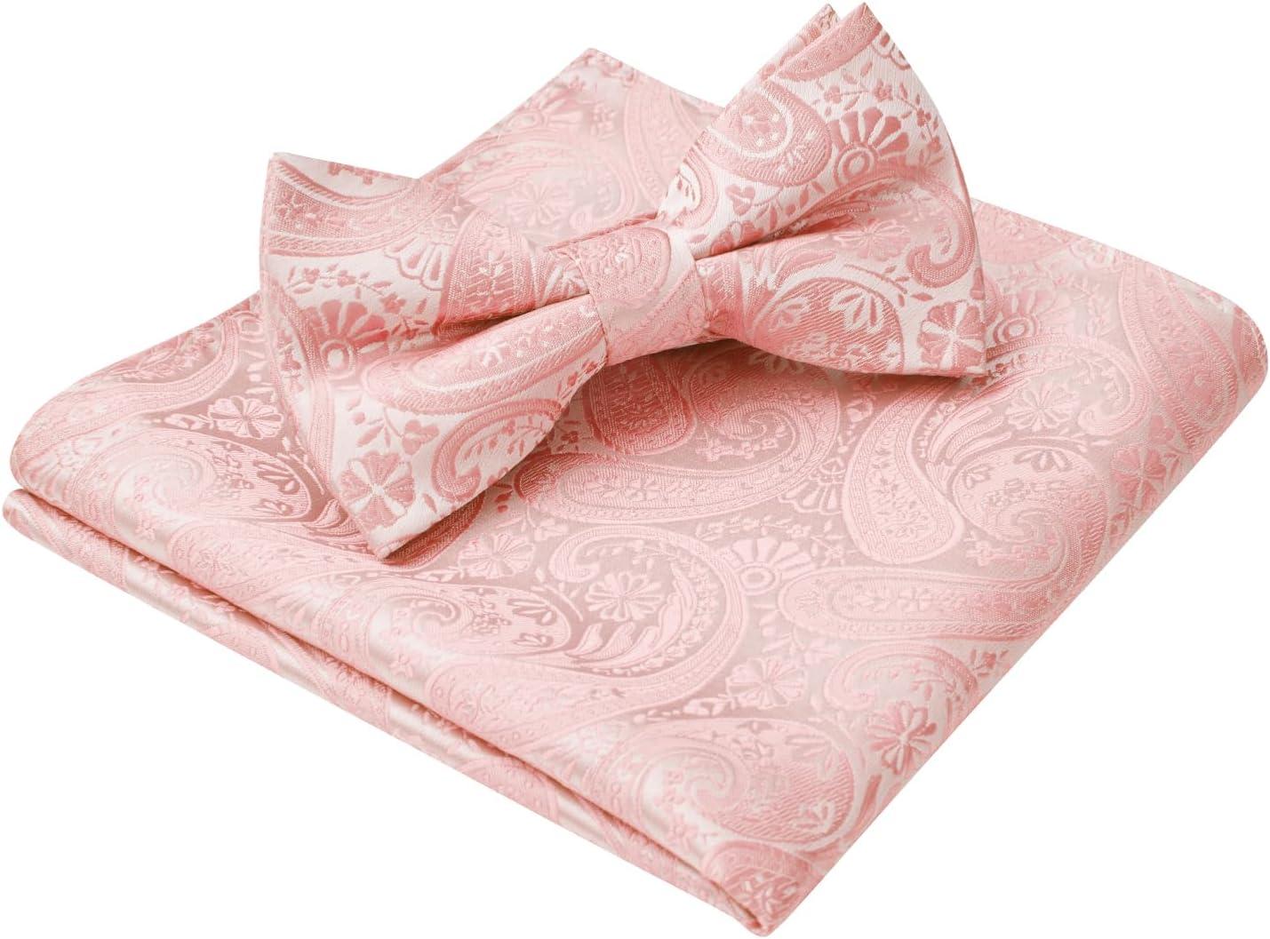 imageHISDERN Bow Ties for Men Paisley Floral Pretied Bowtie Pocket Square Set Mens Formal Bow Ties Wedding PartyBaby Pink