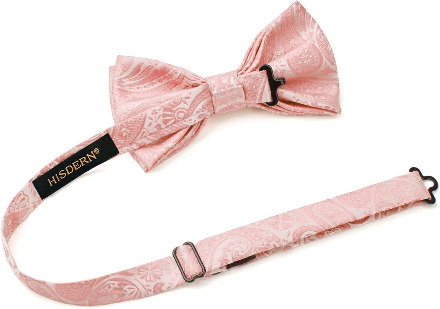 imageHISDERN Bow Ties for Men Paisley Floral Pretied Bowtie Pocket Square Set Mens Formal Bow Ties Wedding PartyBaby Pink