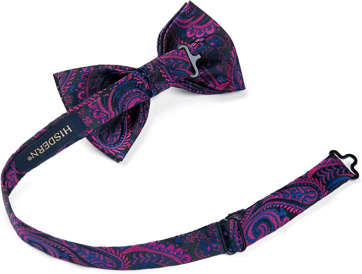 imageHISDERN Bow Ties for Men Paisley Floral Pretied Bowtie Pocket Square Set Mens Formal Bow Ties Wedding PartyBlack Purple
