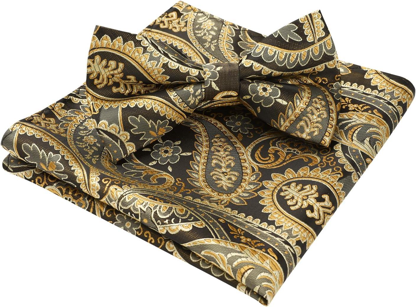imageHISDERN Bow Ties for Men Paisley Floral Pretied Bowtie Pocket Square Set Mens Formal Bow Ties Wedding PartyCbrown 2
