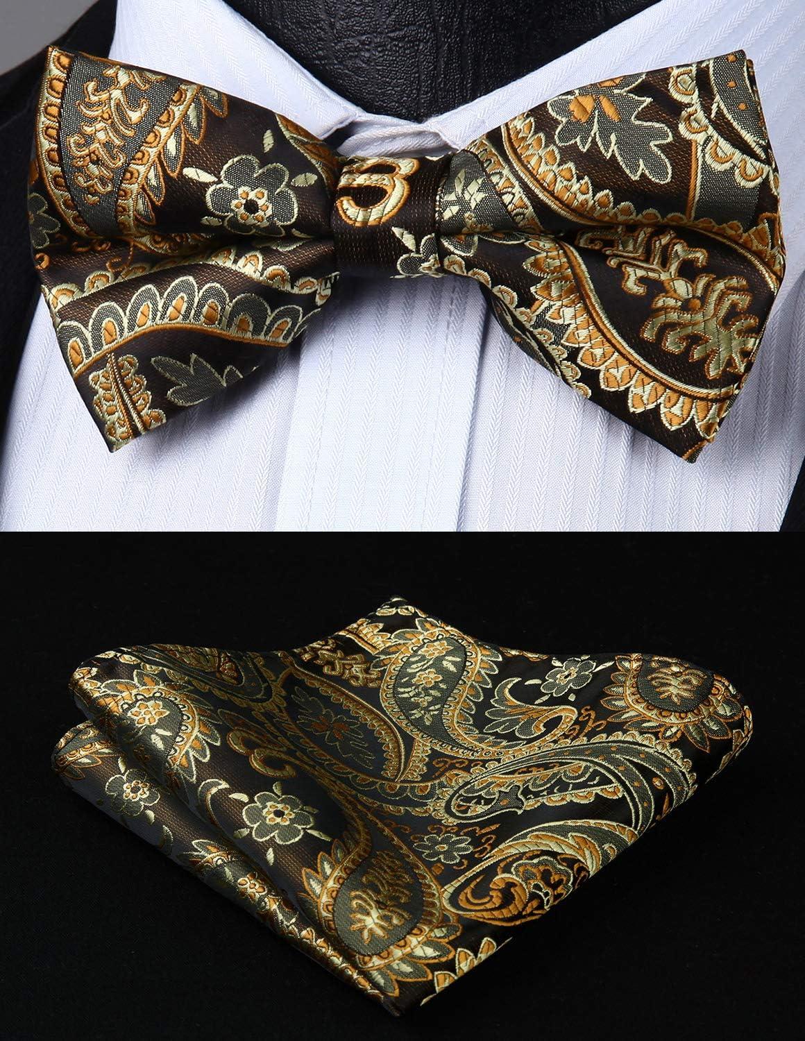 imageHISDERN Bow Ties for Men Paisley Floral Pretied Bowtie Pocket Square Set Mens Formal Bow Ties Wedding PartyCbrown 2