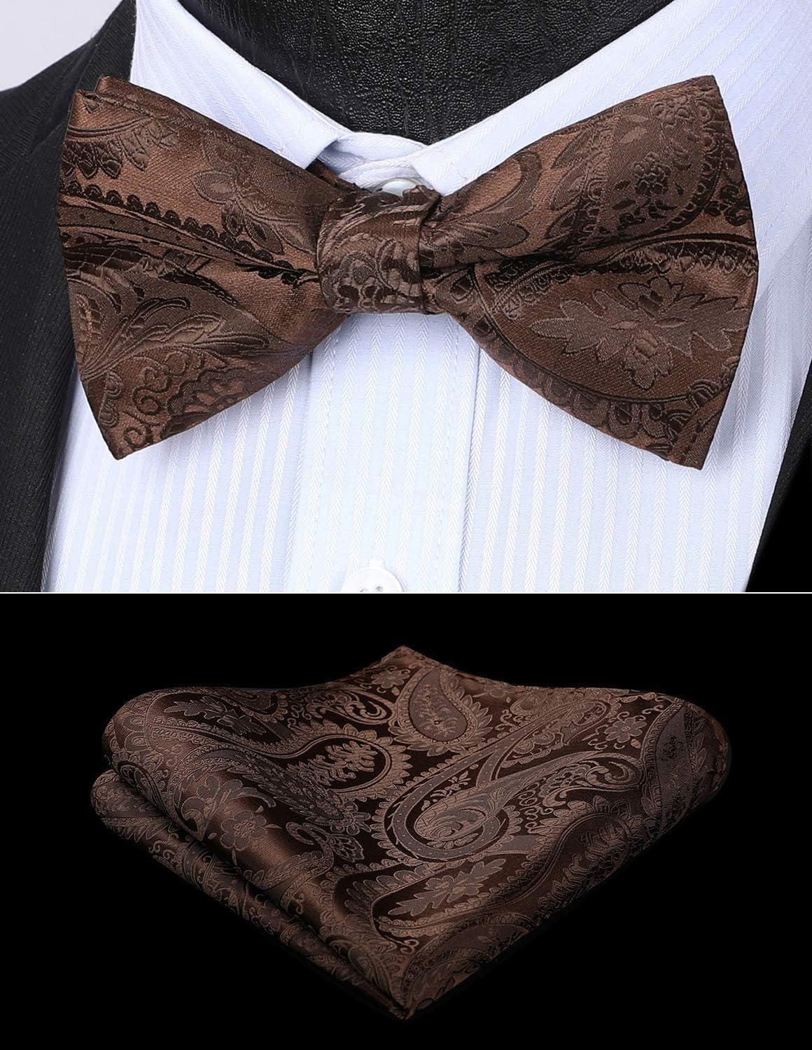 imageHISDERN Bow Ties for Men Paisley Floral Pretied Bowtie Pocket Square Set Mens Formal Bow Ties Wedding PartyCbrown 4