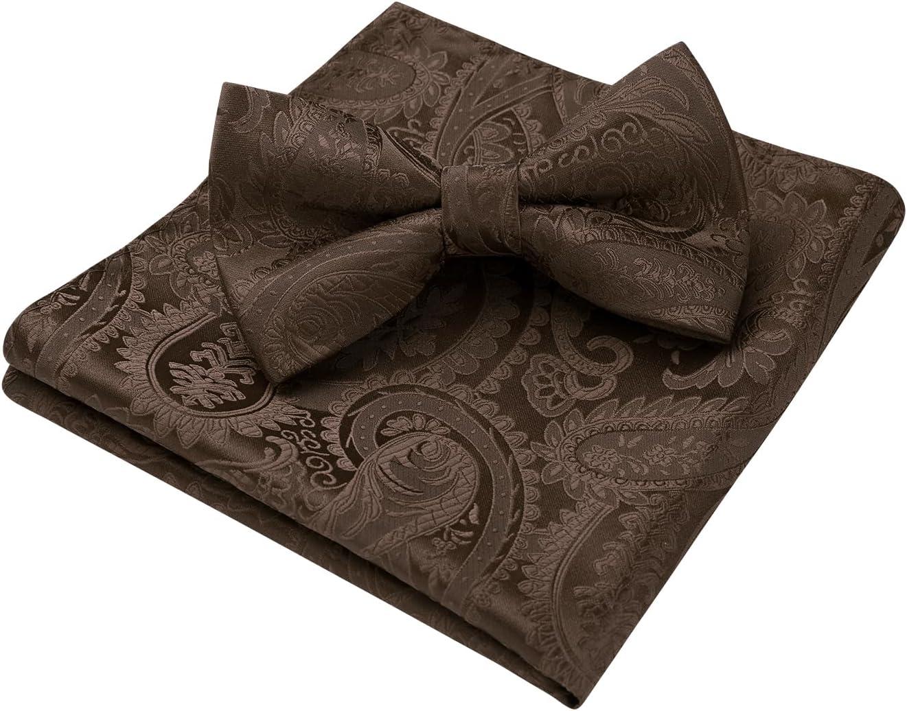 imageHISDERN Bow Ties for Men Paisley Floral Pretied Bowtie Pocket Square Set Mens Formal Bow Ties Wedding PartyCbrown 4