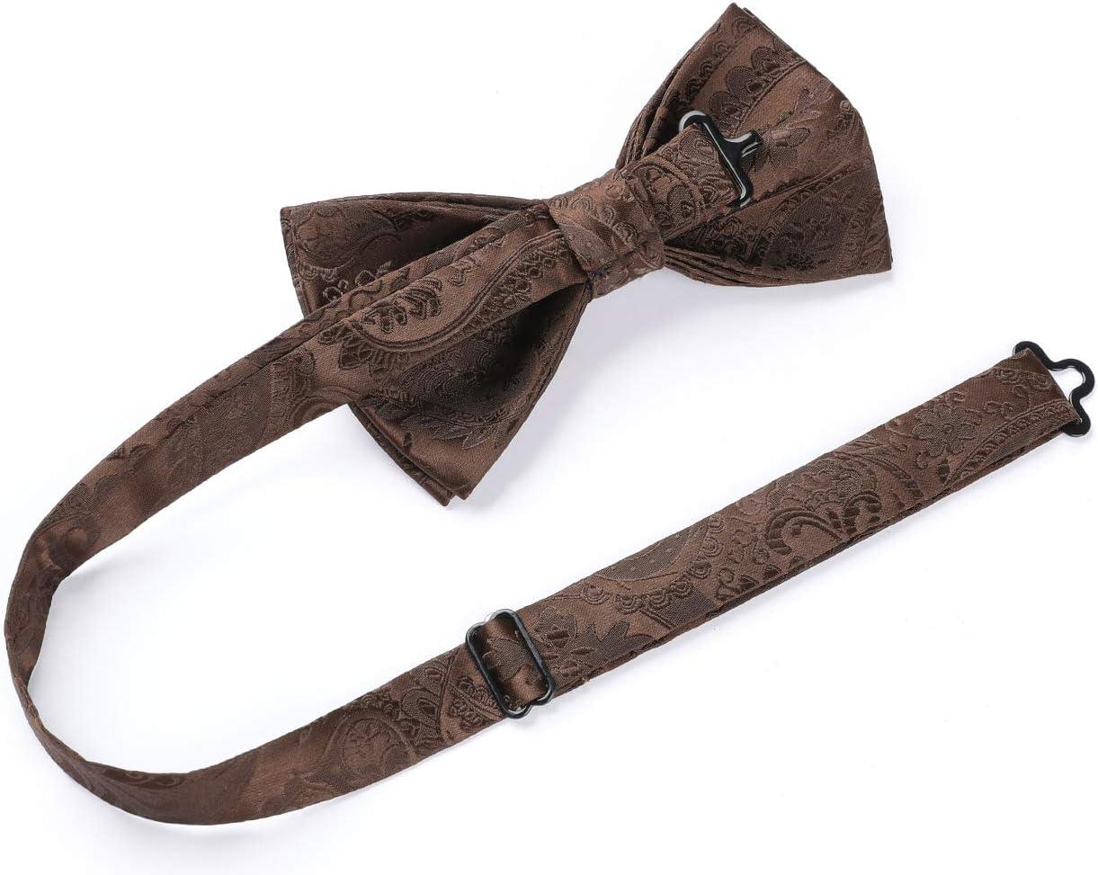 imageHISDERN Bow Ties for Men Paisley Floral Pretied Bowtie Pocket Square Set Mens Formal Bow Ties Wedding PartyCbrown 4