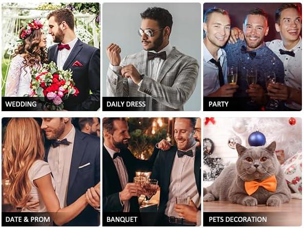 imageHISDERN Bow Ties for Men Paisley Floral Pretied Bowtie Pocket Square Set Mens Formal Bow Ties Wedding PartyChampagne