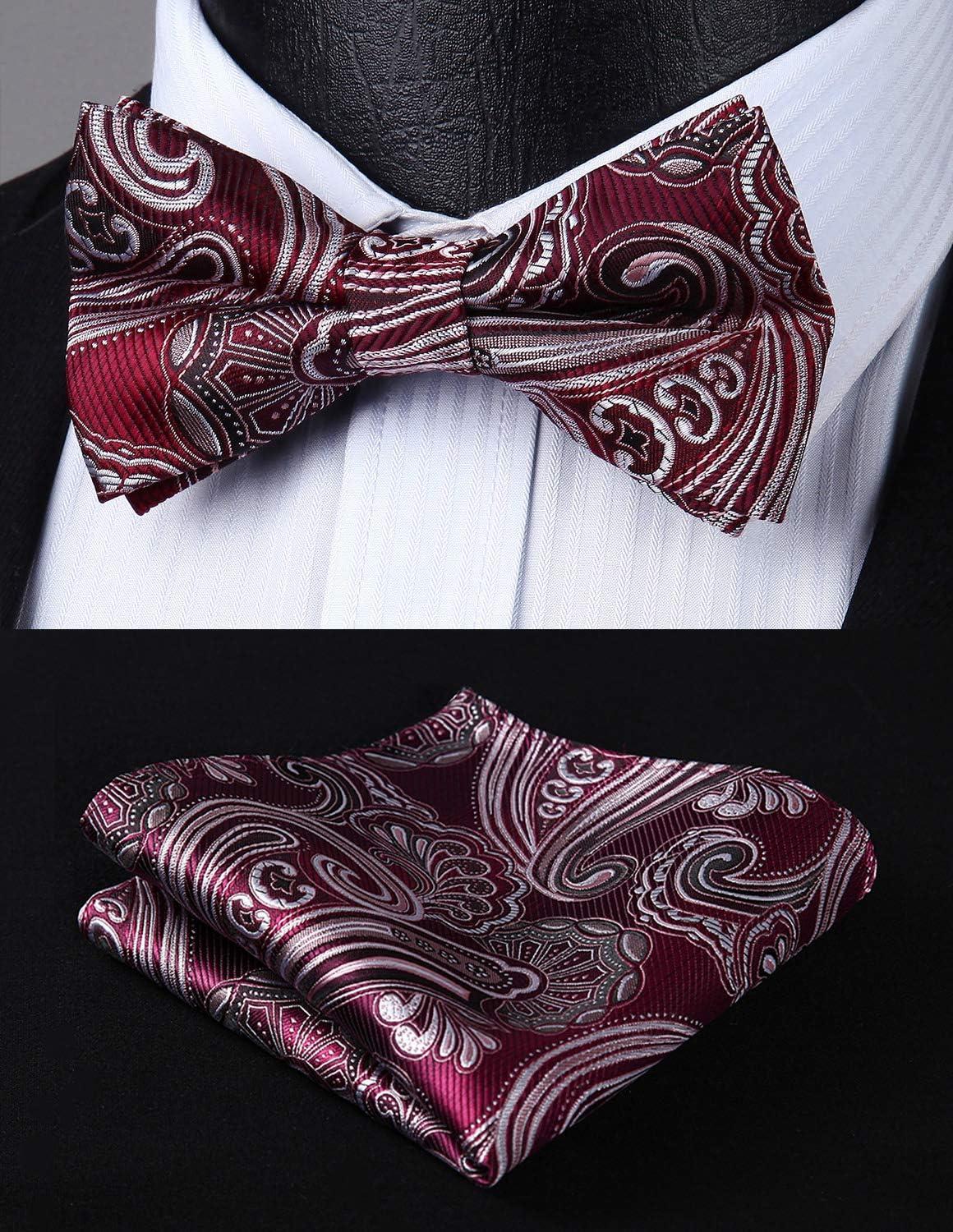 imageHISDERN Bow Ties for Men Paisley Floral Pretied Bowtie Pocket Square Set Mens Formal Bow Ties Wedding PartyCred 1