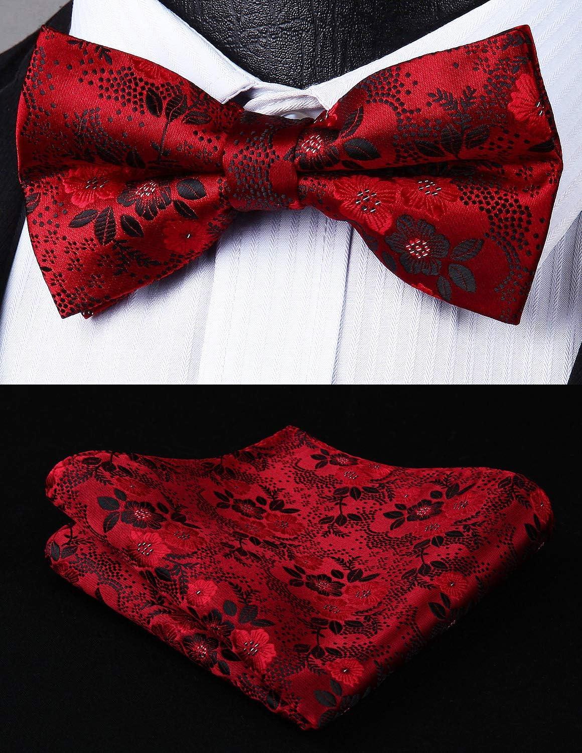 imageHISDERN Bow Ties for Men Paisley Floral Pretied Bowtie Pocket Square Set Mens Formal Bow Ties Wedding PartyCred 7