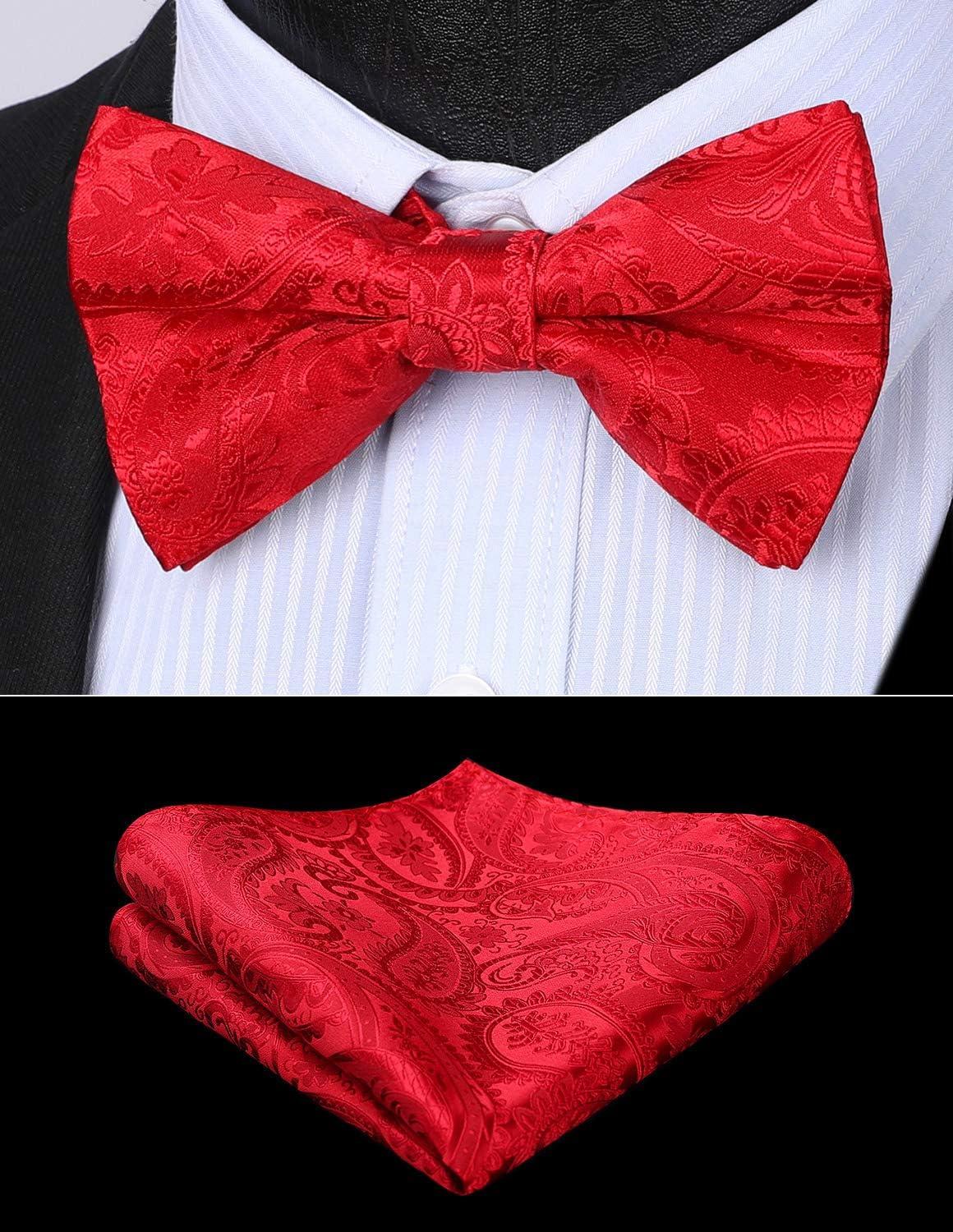imageHISDERN Bow Ties for Men Paisley Floral Pretied Bowtie Pocket Square Set Mens Formal Bow Ties Wedding PartyCred 8