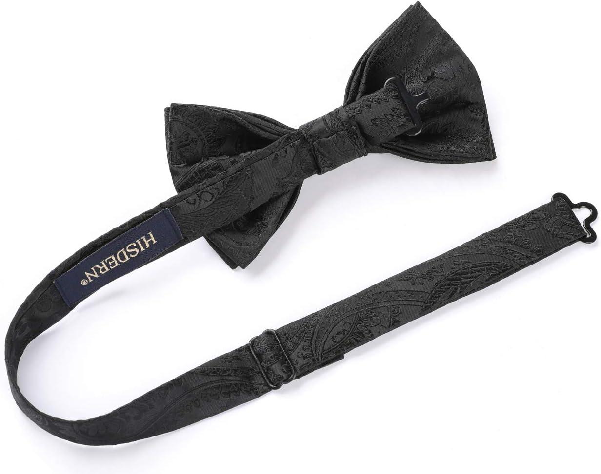 imageHISDERN Bow Ties for Men Paisley Floral Pretied Bowtie Pocket Square Set Mens Formal Bow Ties Wedding PartyDblack3