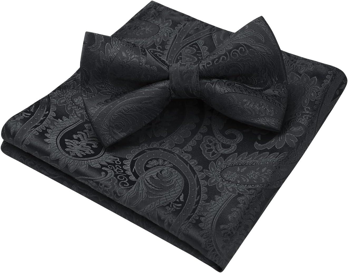 imageHISDERN Bow Ties for Men Paisley Floral Pretied Bowtie Pocket Square Set Mens Formal Bow Ties Wedding PartyDblack3