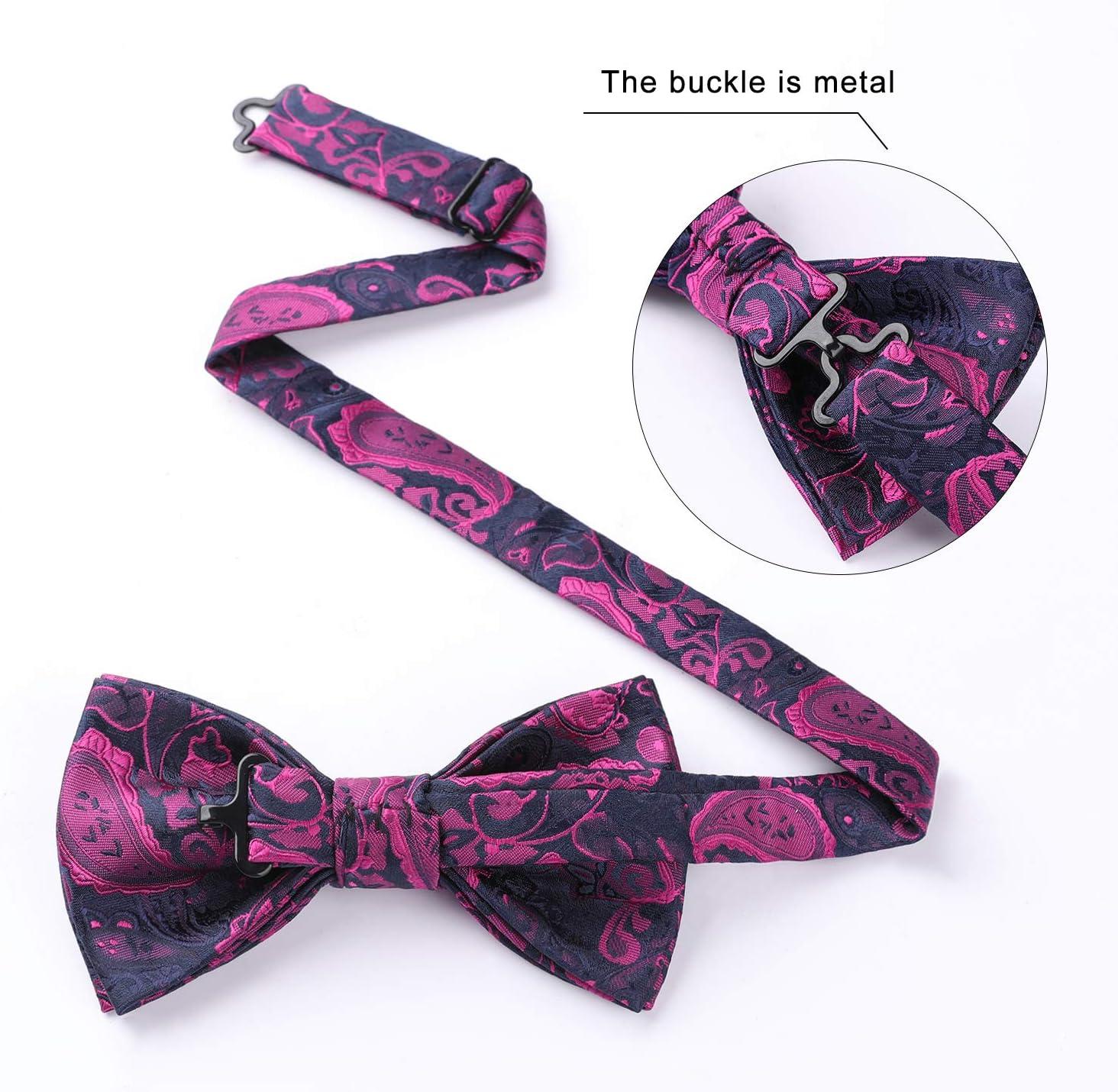 imageHISDERN Bow Ties for Men Paisley Floral Pretied Bowtie Pocket Square Set Mens Formal Bow Ties Wedding PartyDpurple 11
