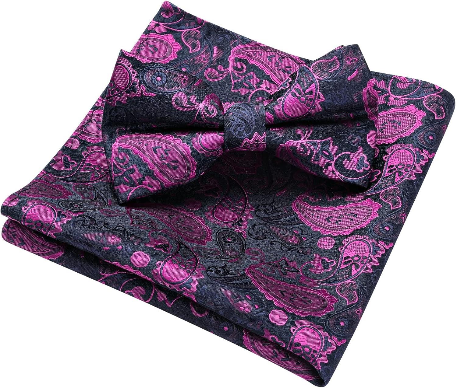imageHISDERN Bow Ties for Men Paisley Floral Pretied Bowtie Pocket Square Set Mens Formal Bow Ties Wedding PartyDpurple 11