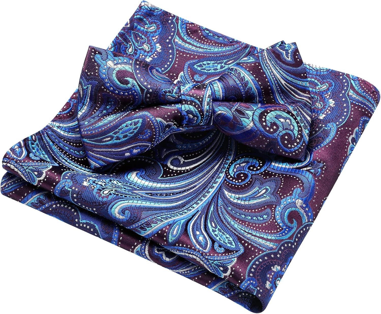 imageHISDERN Bow Ties for Men Paisley Floral Pretied Bowtie Pocket Square Set Mens Formal Bow Ties Wedding PartyDpurple 3