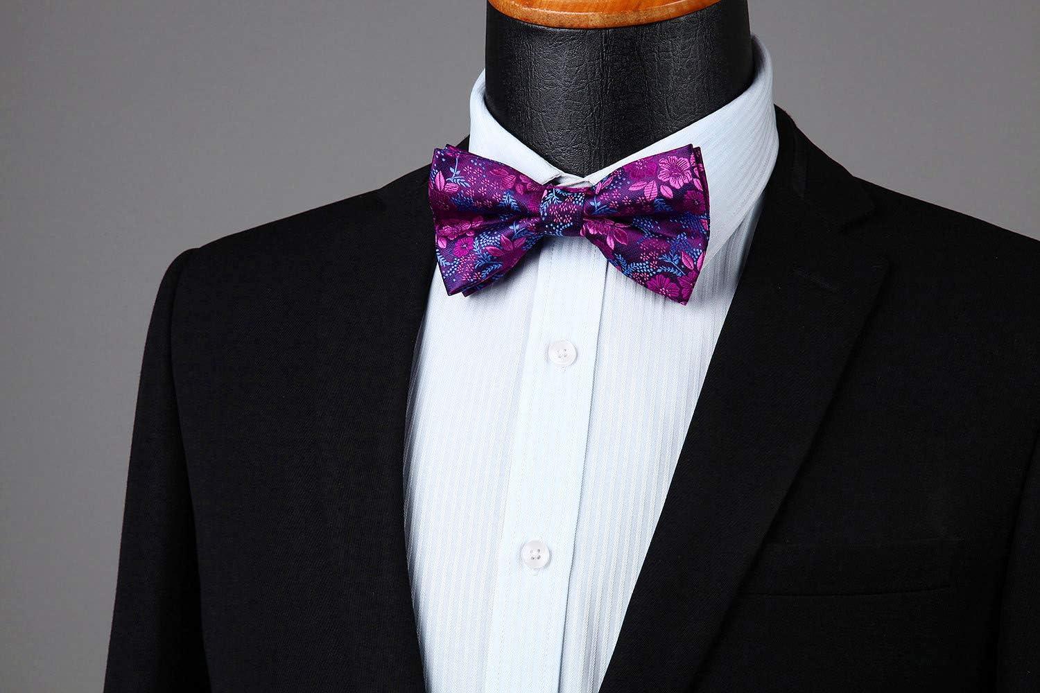 imageHISDERN Bow Ties for Men Paisley Floral Pretied Bowtie Pocket Square Set Mens Formal Bow Ties Wedding PartyDpurple 5
