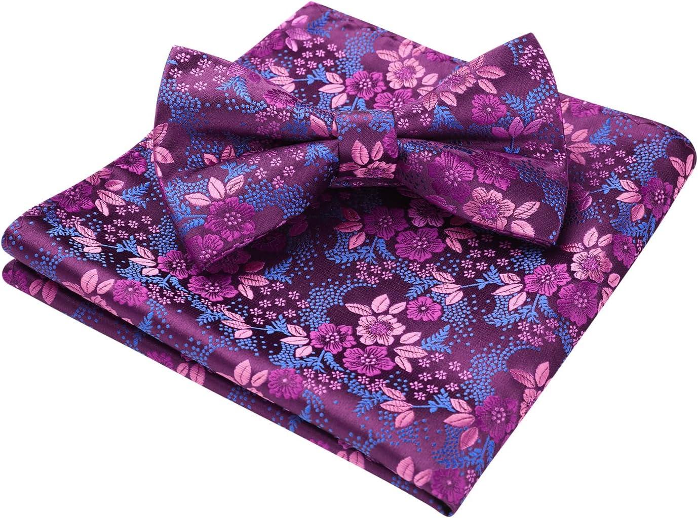 imageHISDERN Bow Ties for Men Paisley Floral Pretied Bowtie Pocket Square Set Mens Formal Bow Ties Wedding PartyDpurple 5