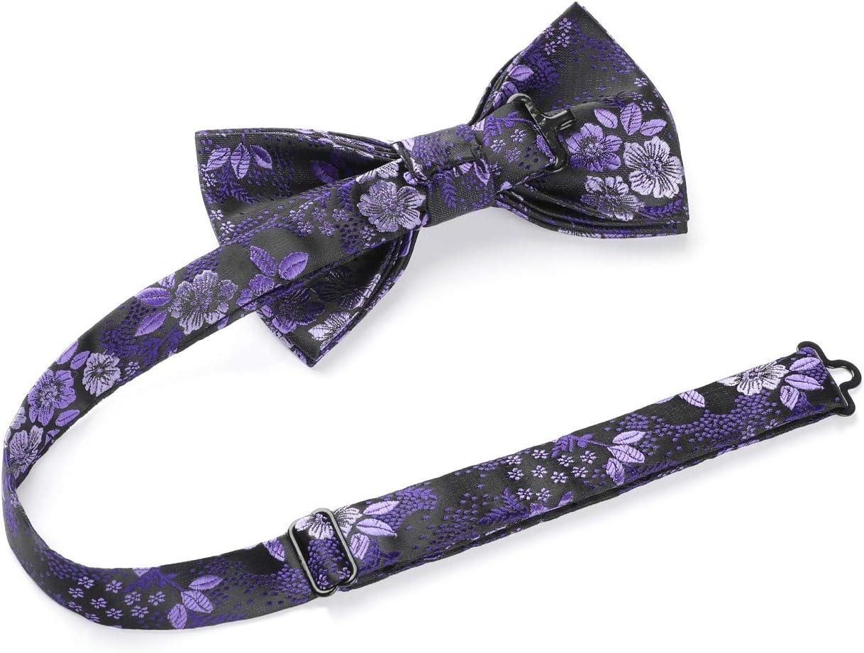 imageHISDERN Bow Ties for Men Paisley Floral Pretied Bowtie Pocket Square Set Mens Formal Bow Ties Wedding PartyDpurple 6