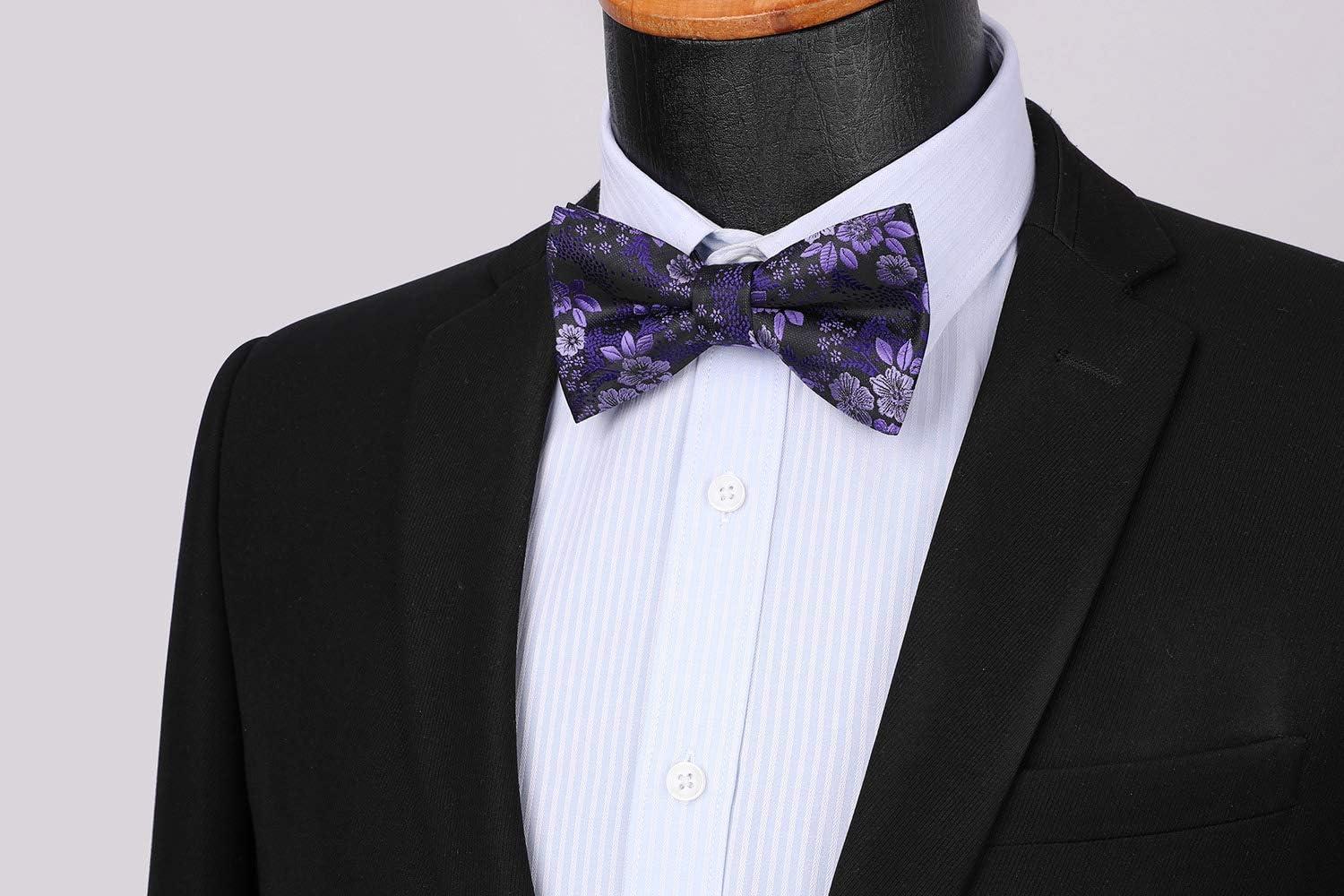 imageHISDERN Bow Ties for Men Paisley Floral Pretied Bowtie Pocket Square Set Mens Formal Bow Ties Wedding PartyDpurple 6