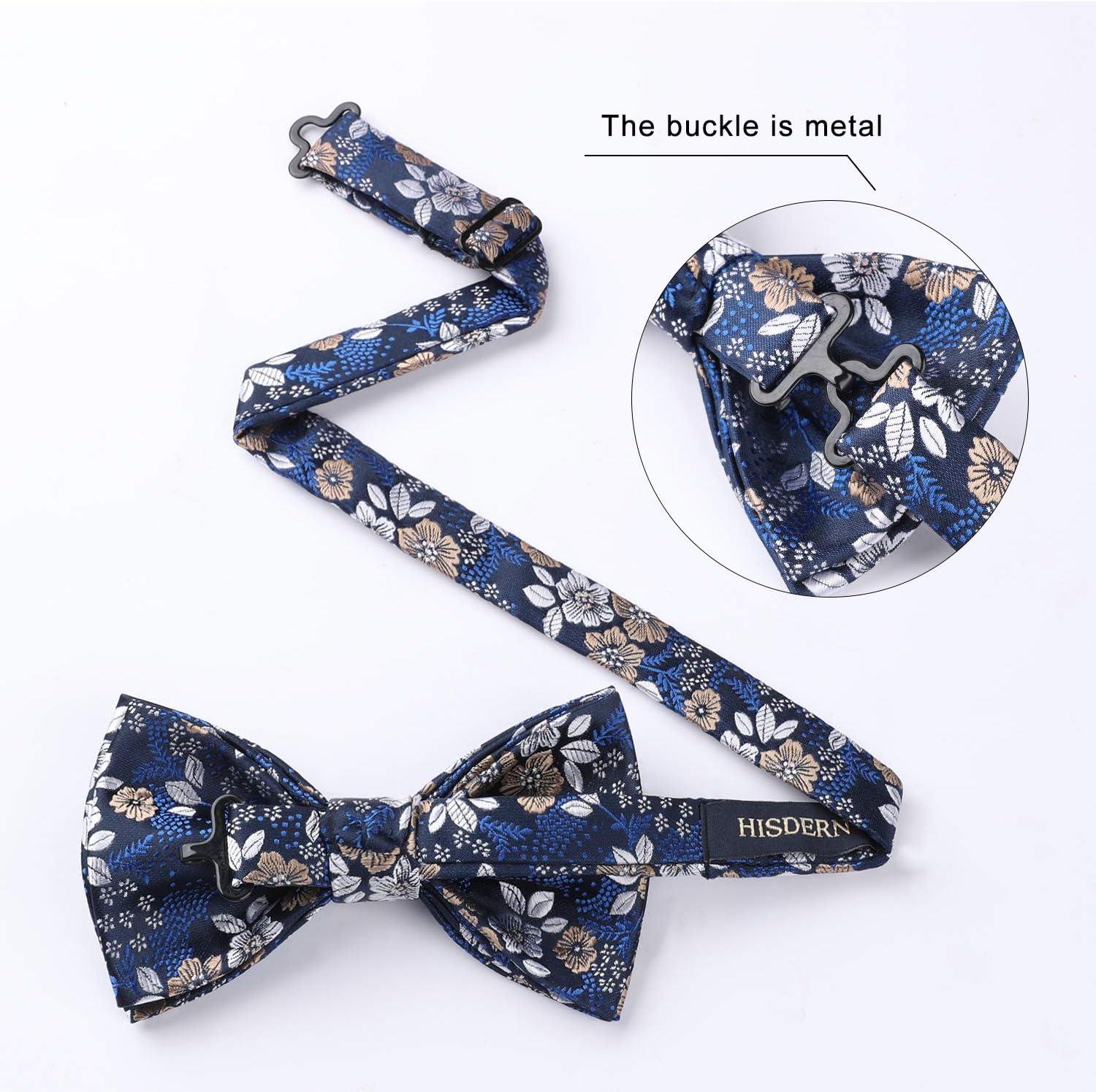 imageHISDERN Bow Ties for Men Paisley Floral Pretied Bowtie Pocket Square Set Mens Formal Bow Ties Wedding PartyDpurple 6