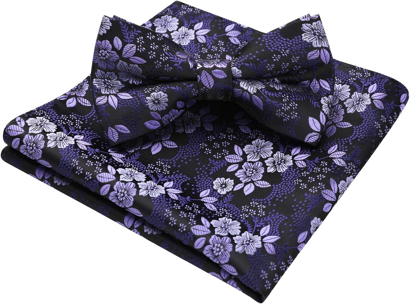 imageHISDERN Bow Ties for Men Paisley Floral Pretied Bowtie Pocket Square Set Mens Formal Bow Ties Wedding PartyDpurple 6