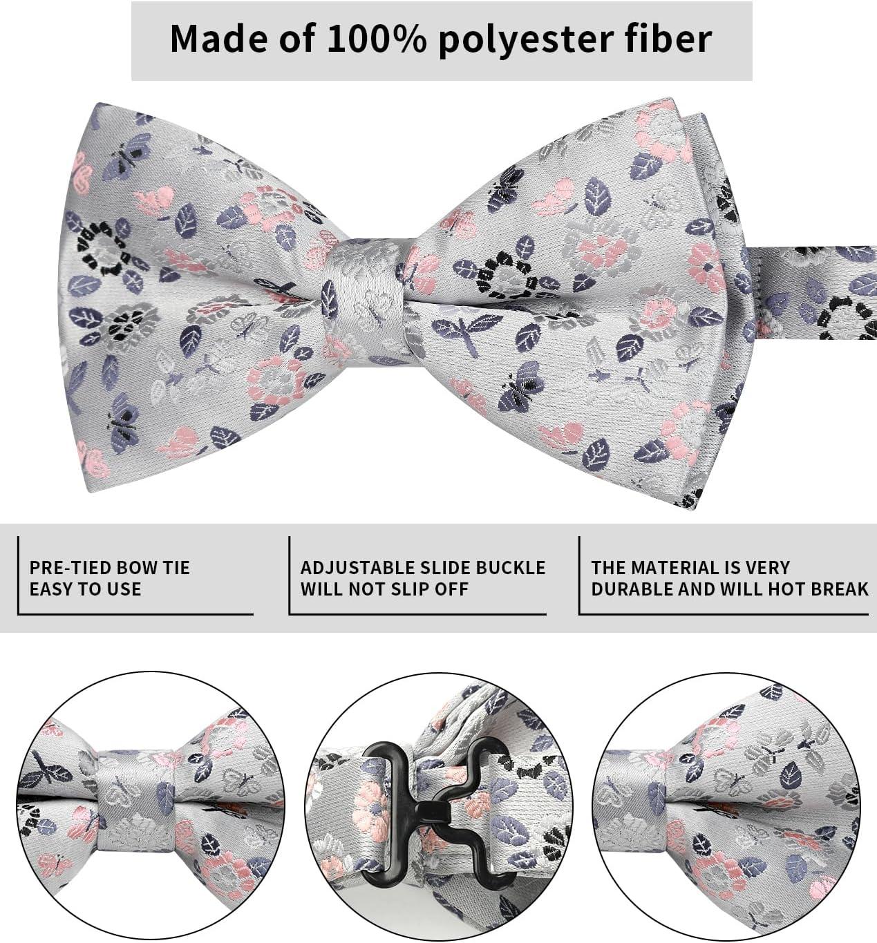 imageHISDERN Bow Ties for Men Paisley Floral Pretied Bowtie Pocket Square Set Mens Formal Bow Ties Wedding PartyDsilver