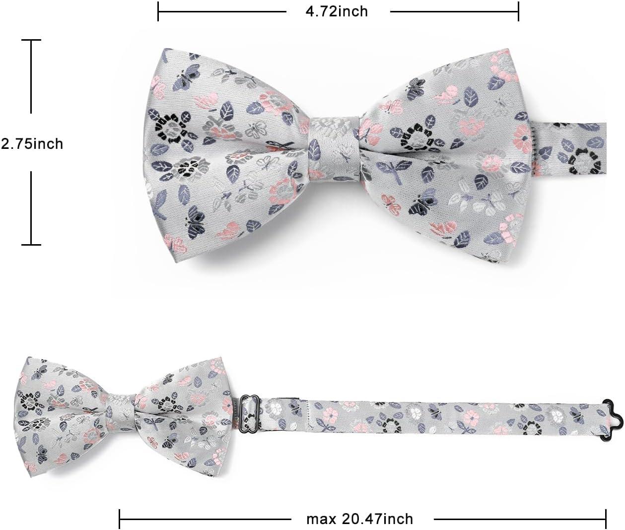 imageHISDERN Bow Ties for Men Paisley Floral Pretied Bowtie Pocket Square Set Mens Formal Bow Ties Wedding PartyDsilver