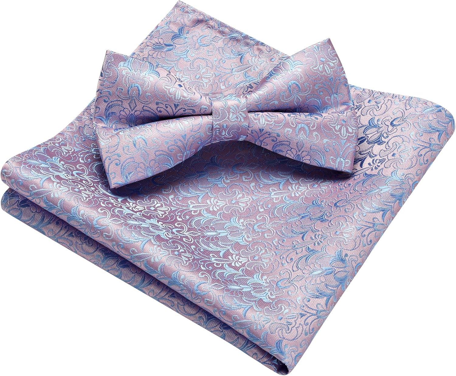 imageHISDERN Bow Ties for Men Paisley Floral Pretied Bowtie Pocket Square Set Mens Formal Bow Ties Wedding PartyEpink 1