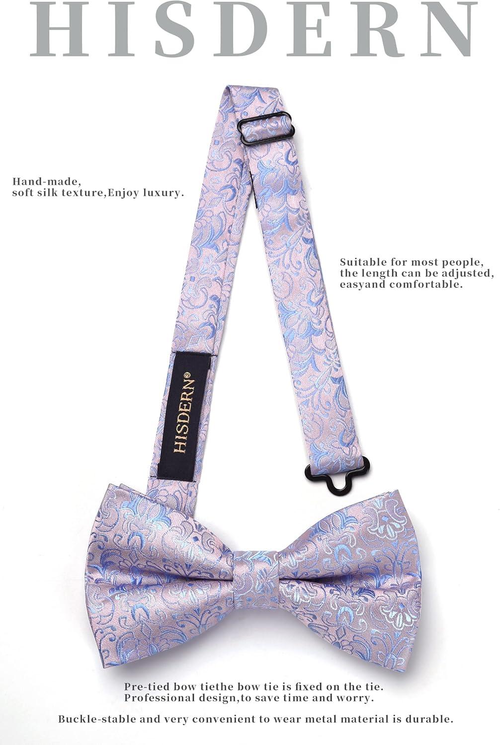imageHISDERN Bow Ties for Men Paisley Floral Pretied Bowtie Pocket Square Set Mens Formal Bow Ties Wedding PartyEpink 1