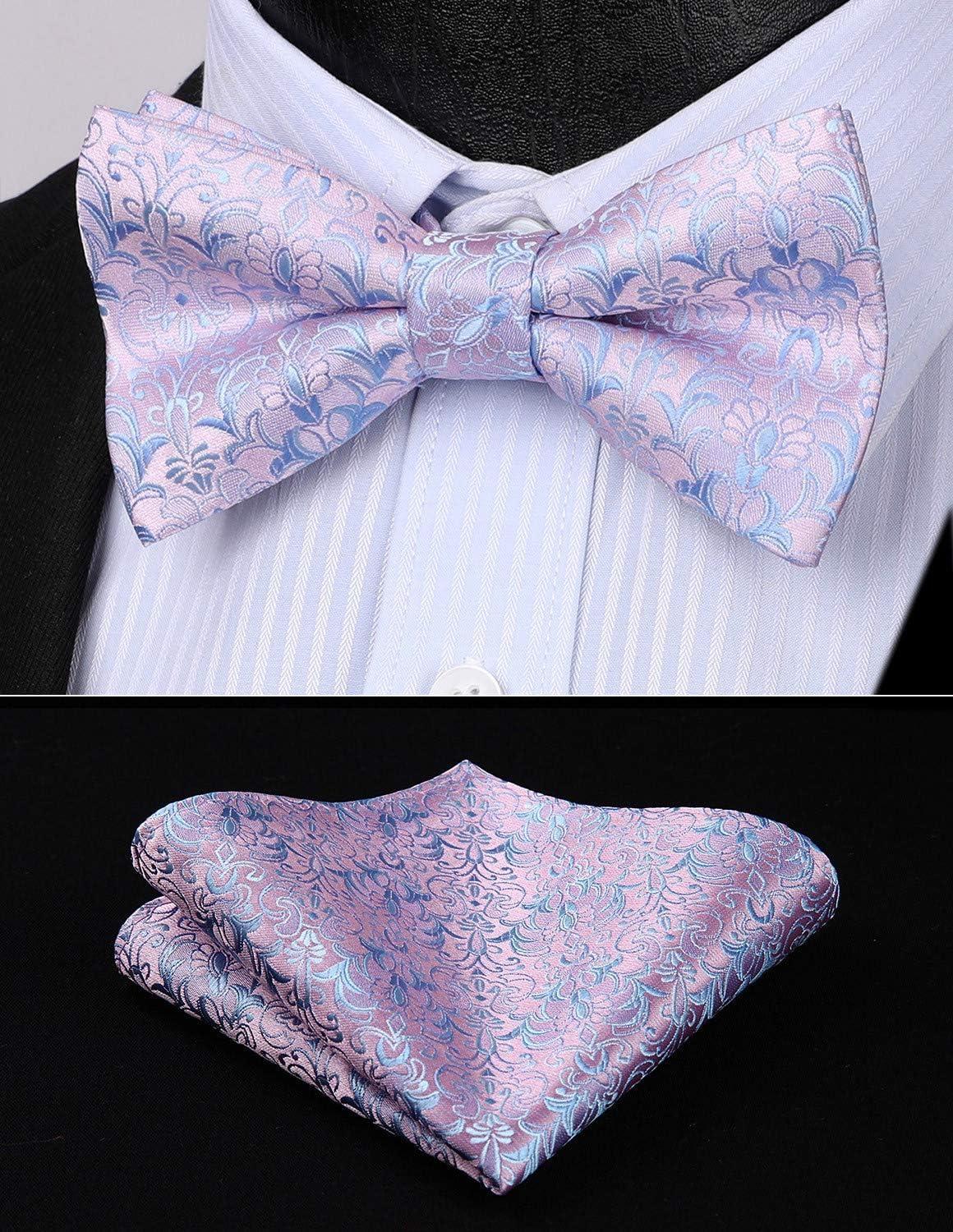 imageHISDERN Bow Ties for Men Paisley Floral Pretied Bowtie Pocket Square Set Mens Formal Bow Ties Wedding PartyEpink 1
