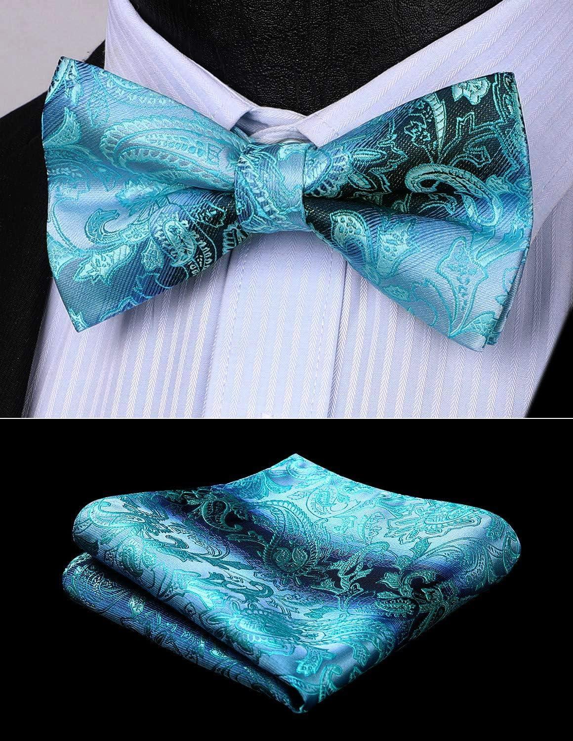 imageHISDERN Bow Ties for Men Paisley Floral Pretied Bowtie Pocket Square Set Mens Formal Bow Ties Wedding PartyEzauqa