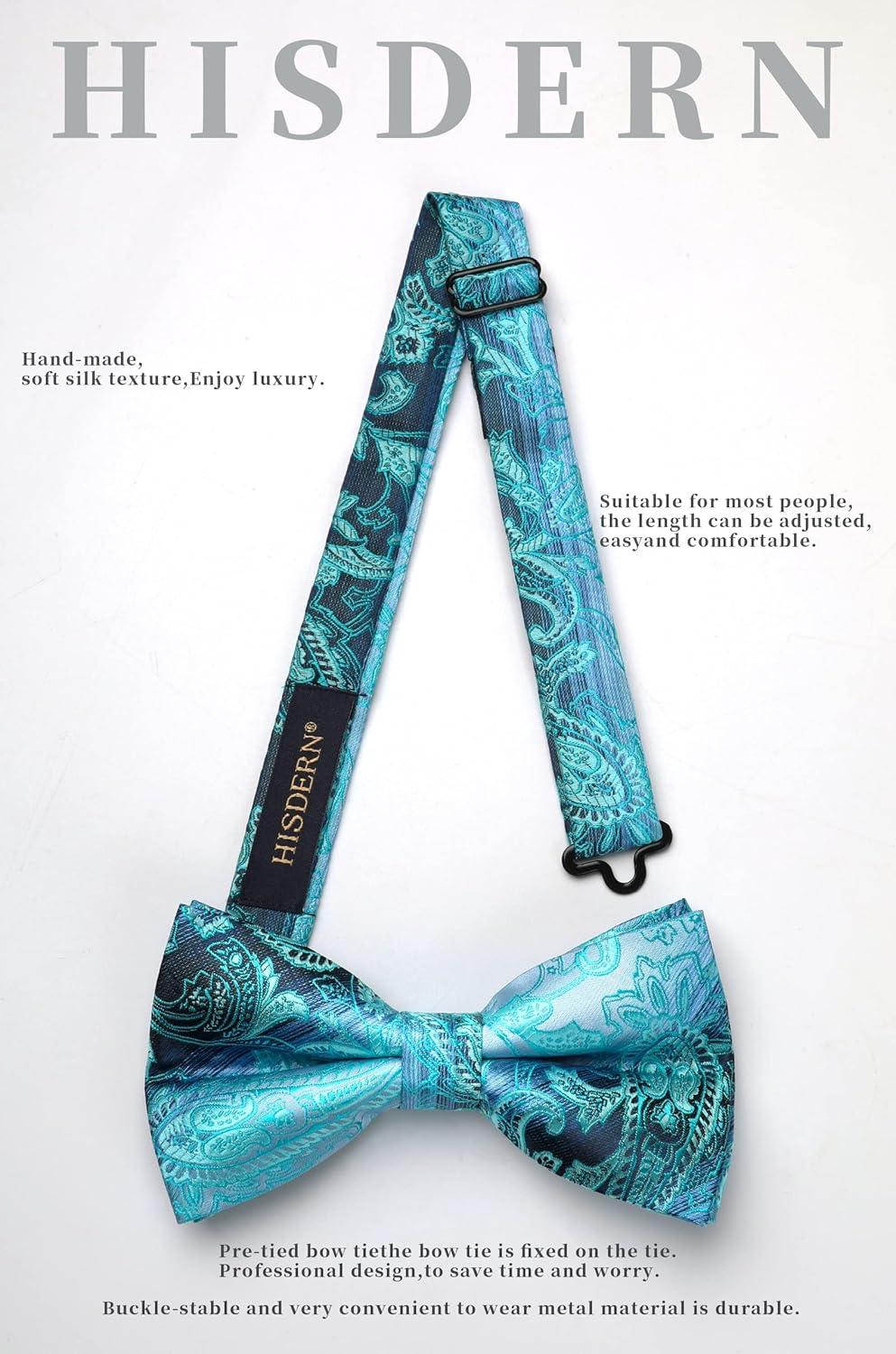 imageHISDERN Bow Ties for Men Paisley Floral Pretied Bowtie Pocket Square Set Mens Formal Bow Ties Wedding PartyEzauqa