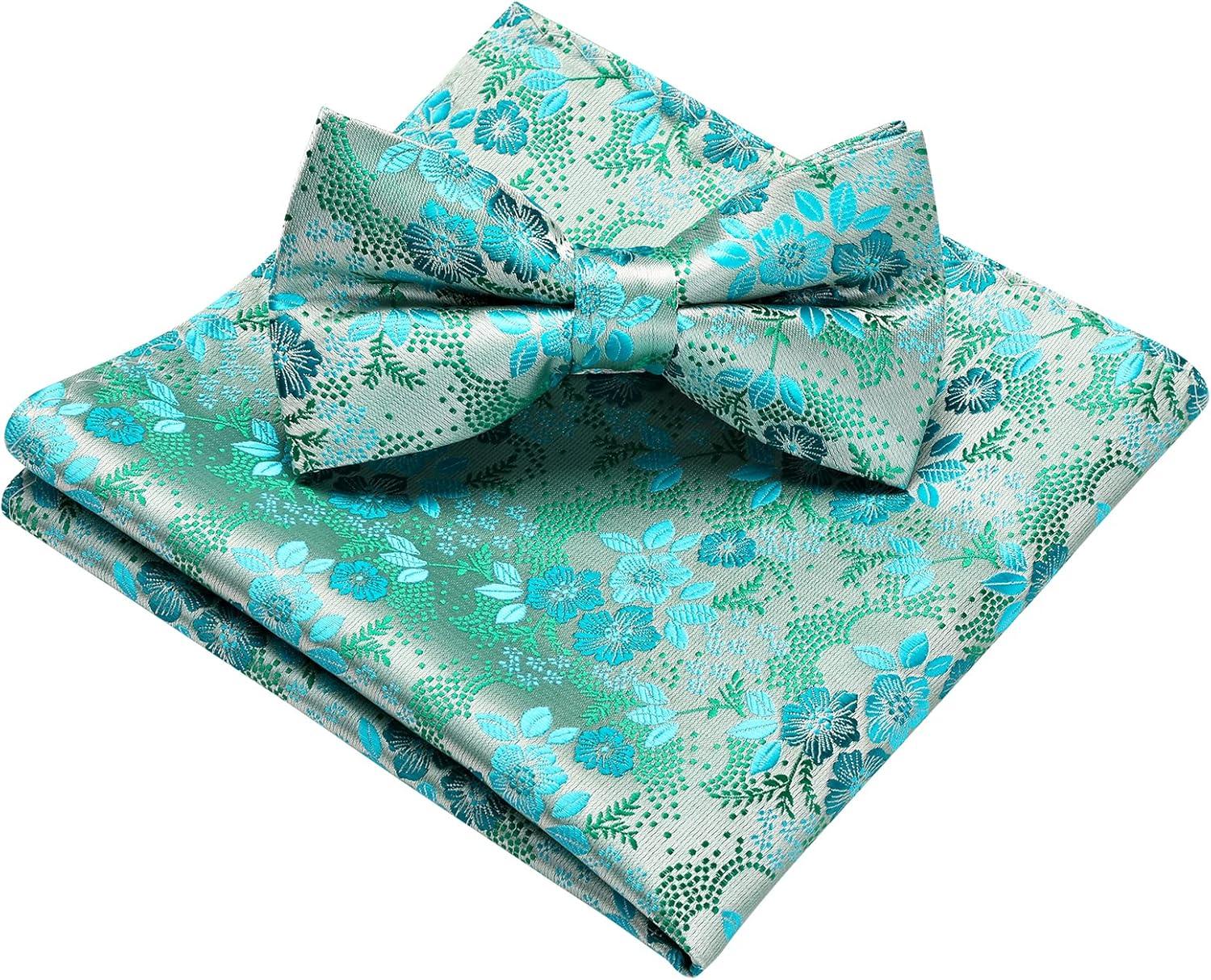 imageHISDERN Bow Ties for Men Paisley Floral Pretied Bowtie Pocket Square Set Mens Formal Bow Ties Wedding PartyEzauqa1