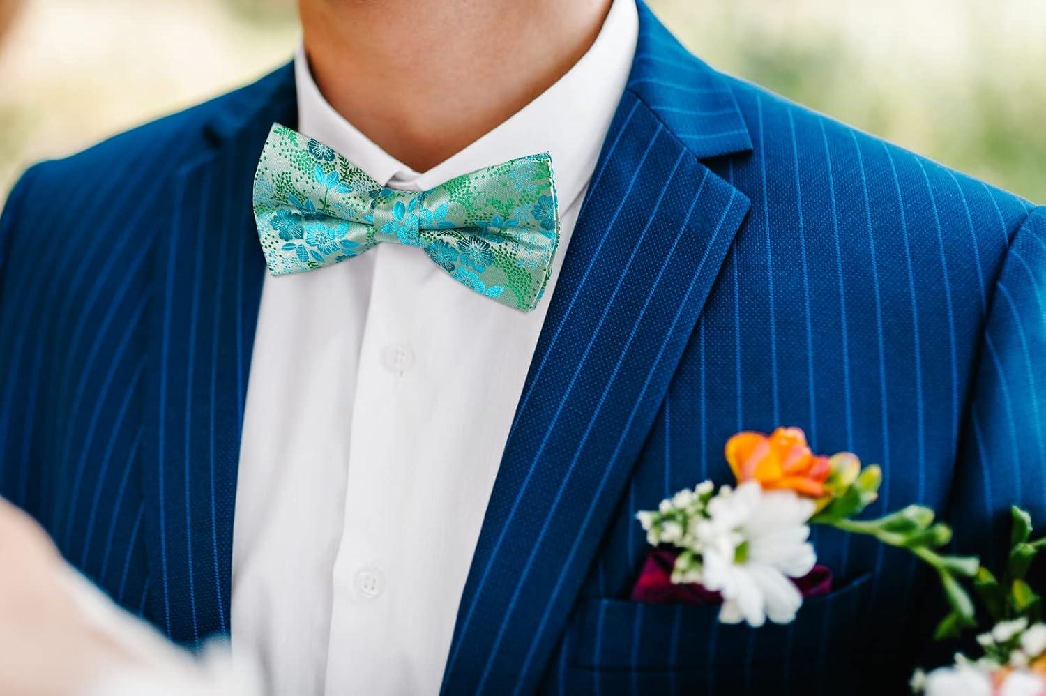 imageHISDERN Bow Ties for Men Paisley Floral Pretied Bowtie Pocket Square Set Mens Formal Bow Ties Wedding PartyEzauqa1