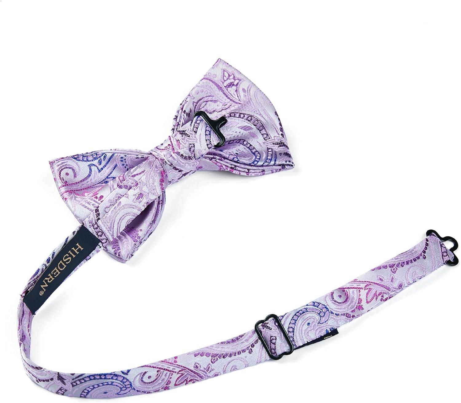 imageHISDERN Bow Ties for Men Paisley Floral Pretied Bowtie Pocket Square Set Mens Formal Bow Ties Wedding PartyLight Purple