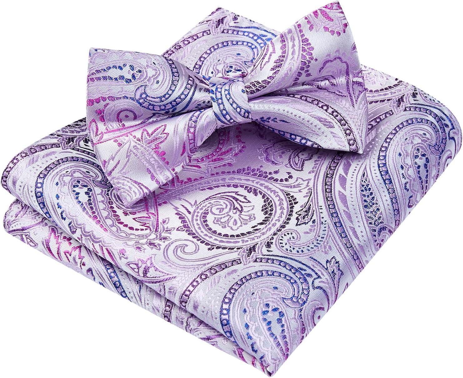 imageHISDERN Bow Ties for Men Paisley Floral Pretied Bowtie Pocket Square Set Mens Formal Bow Ties Wedding PartyLight Purple