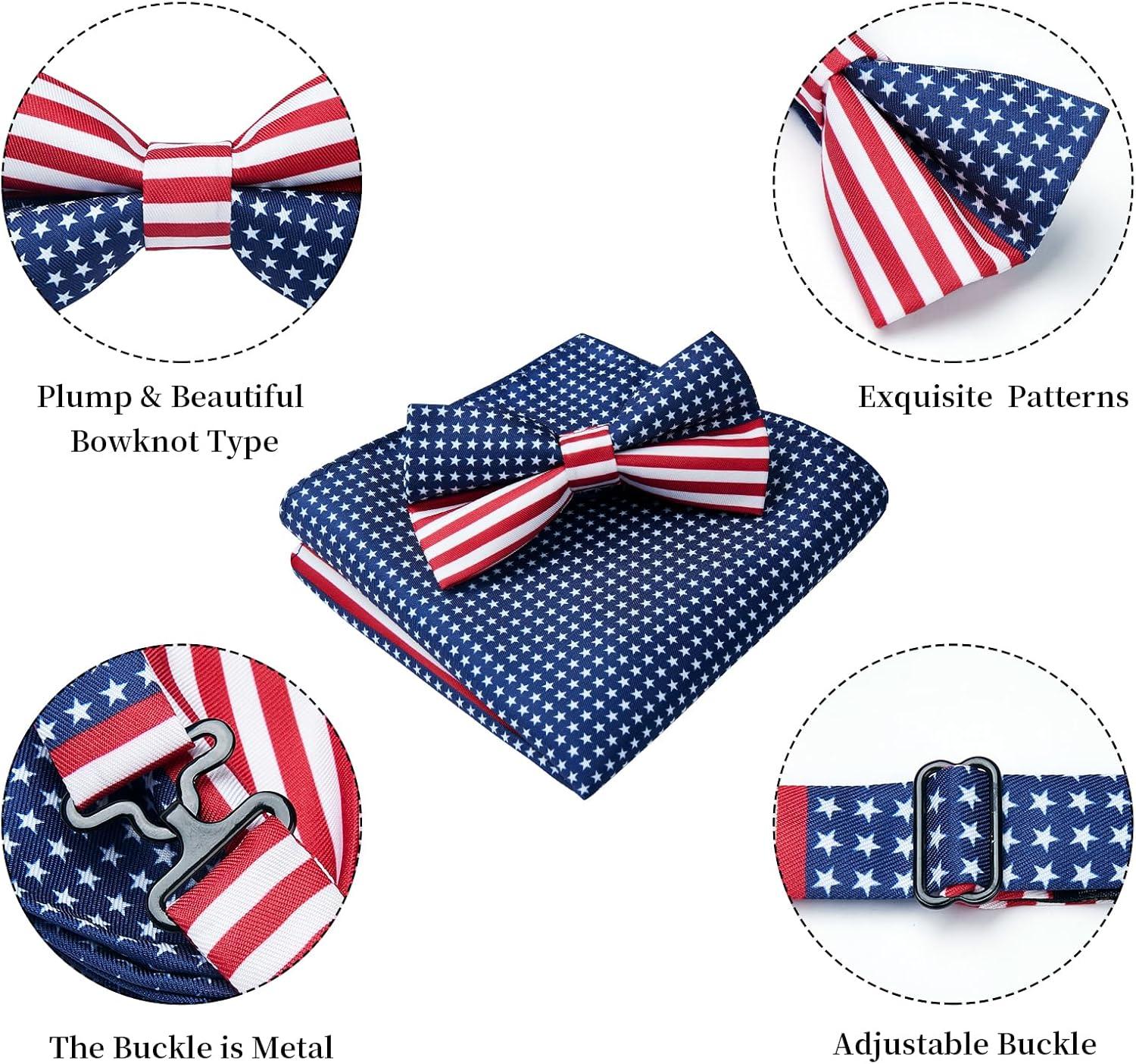 imageHISDERN Bow Ties for Men Paisley Floral Pretied Bowtie Pocket Square Set Mens Formal Bow Ties Wedding PartyNavy  Red