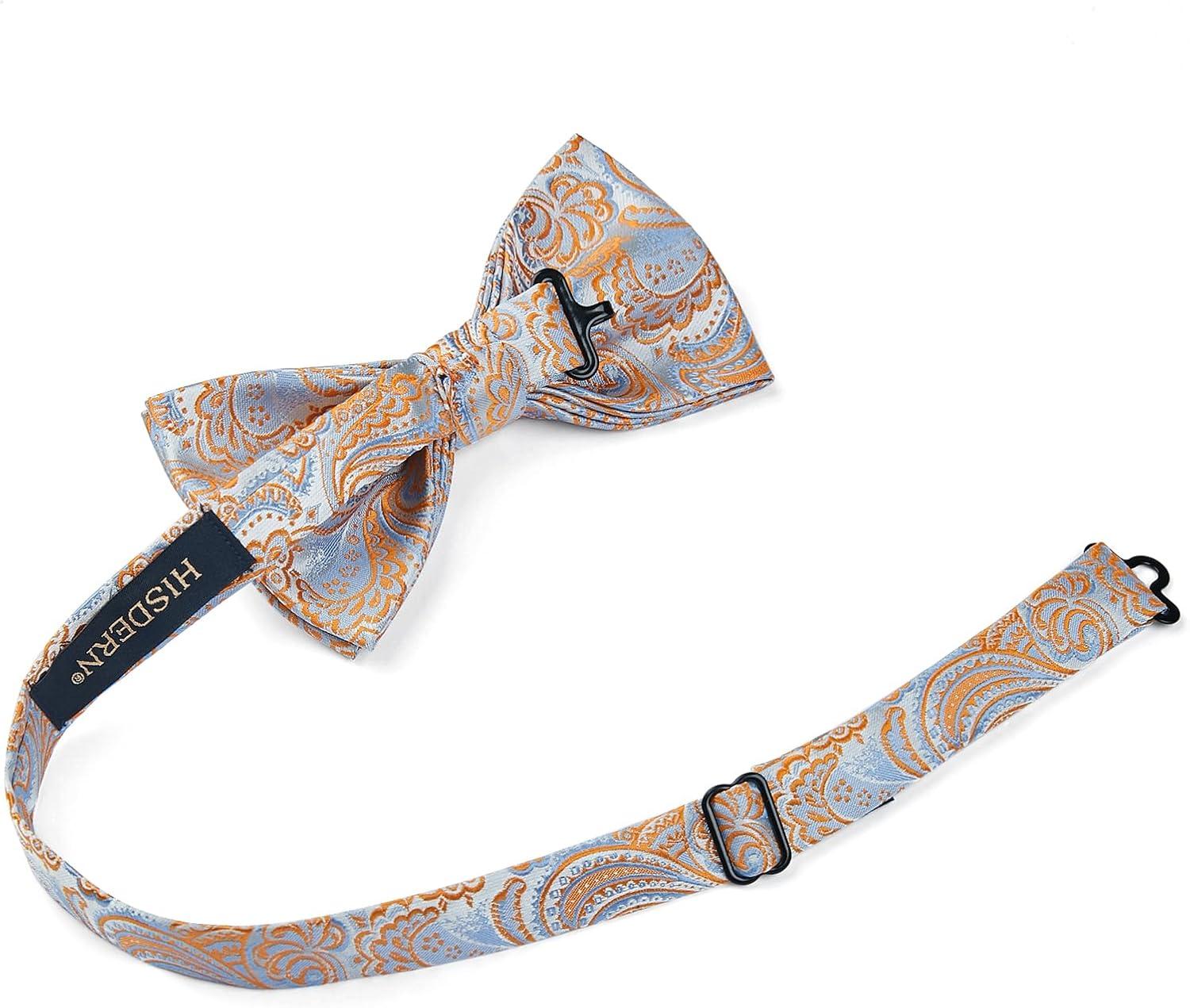 imageHISDERN Bow Ties for Men Paisley Floral Pretied Bowtie Pocket Square Set Mens Formal Bow Ties Wedding PartyOrange Blue