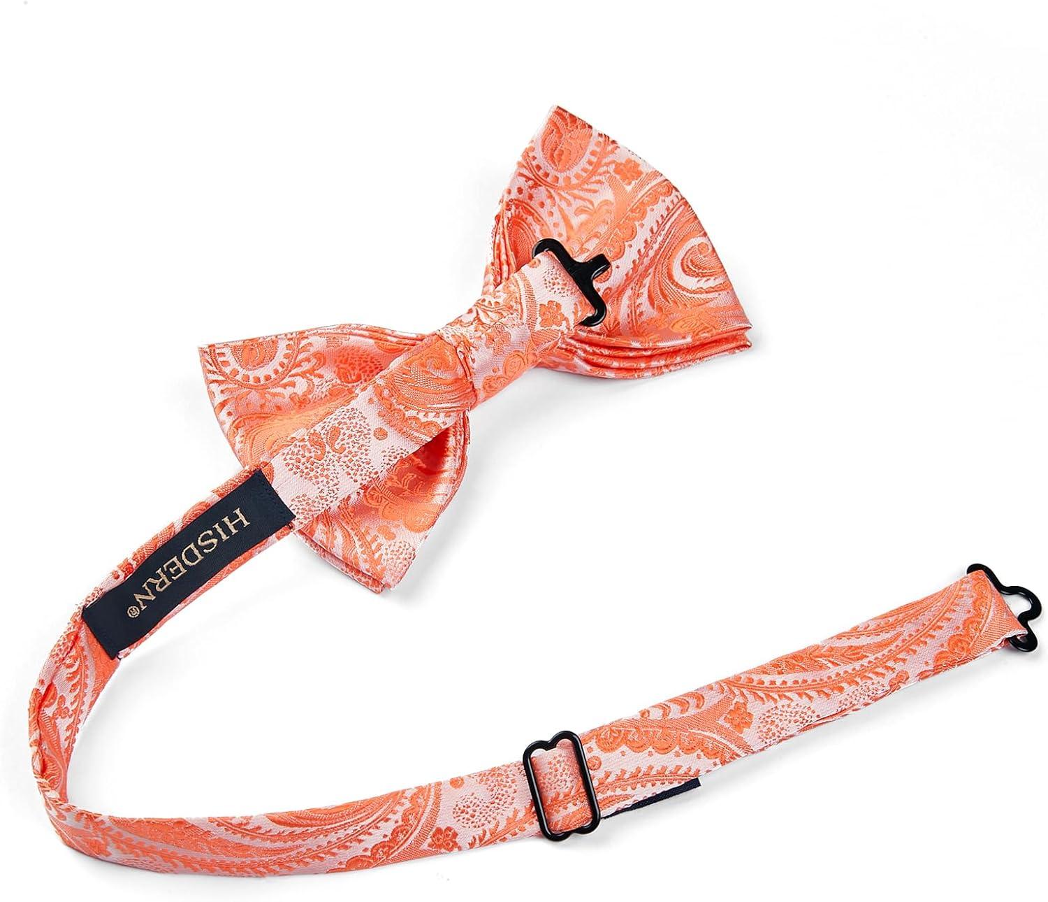 imageHISDERN Bow Ties for Men Paisley Floral Pretied Bowtie Pocket Square Set Mens Formal Bow Ties Wedding PartyOrange1