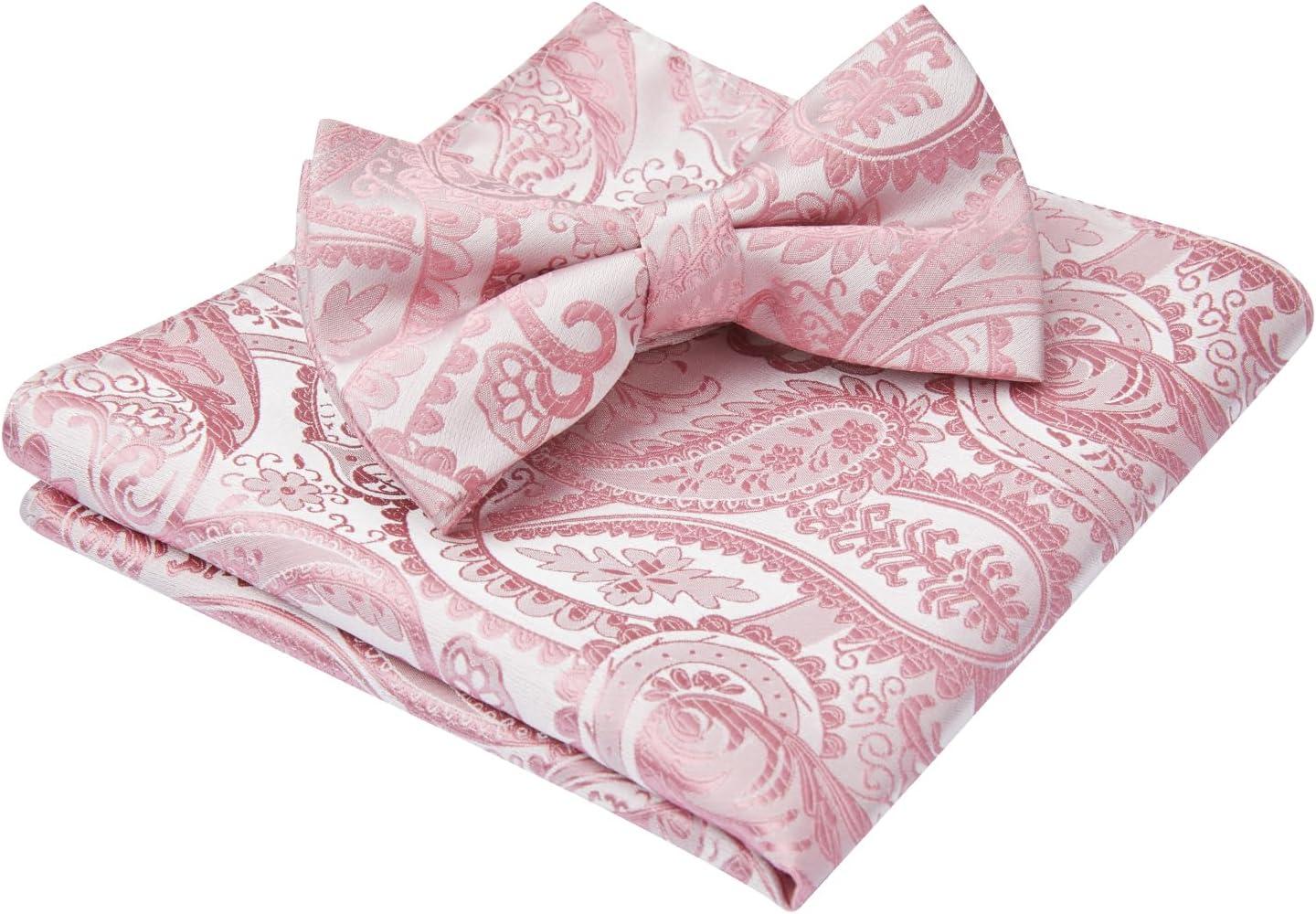 imageHISDERN Bow Ties for Men Paisley Floral Pretied Bowtie Pocket Square Set Mens Formal Bow Ties Wedding PartyPink1