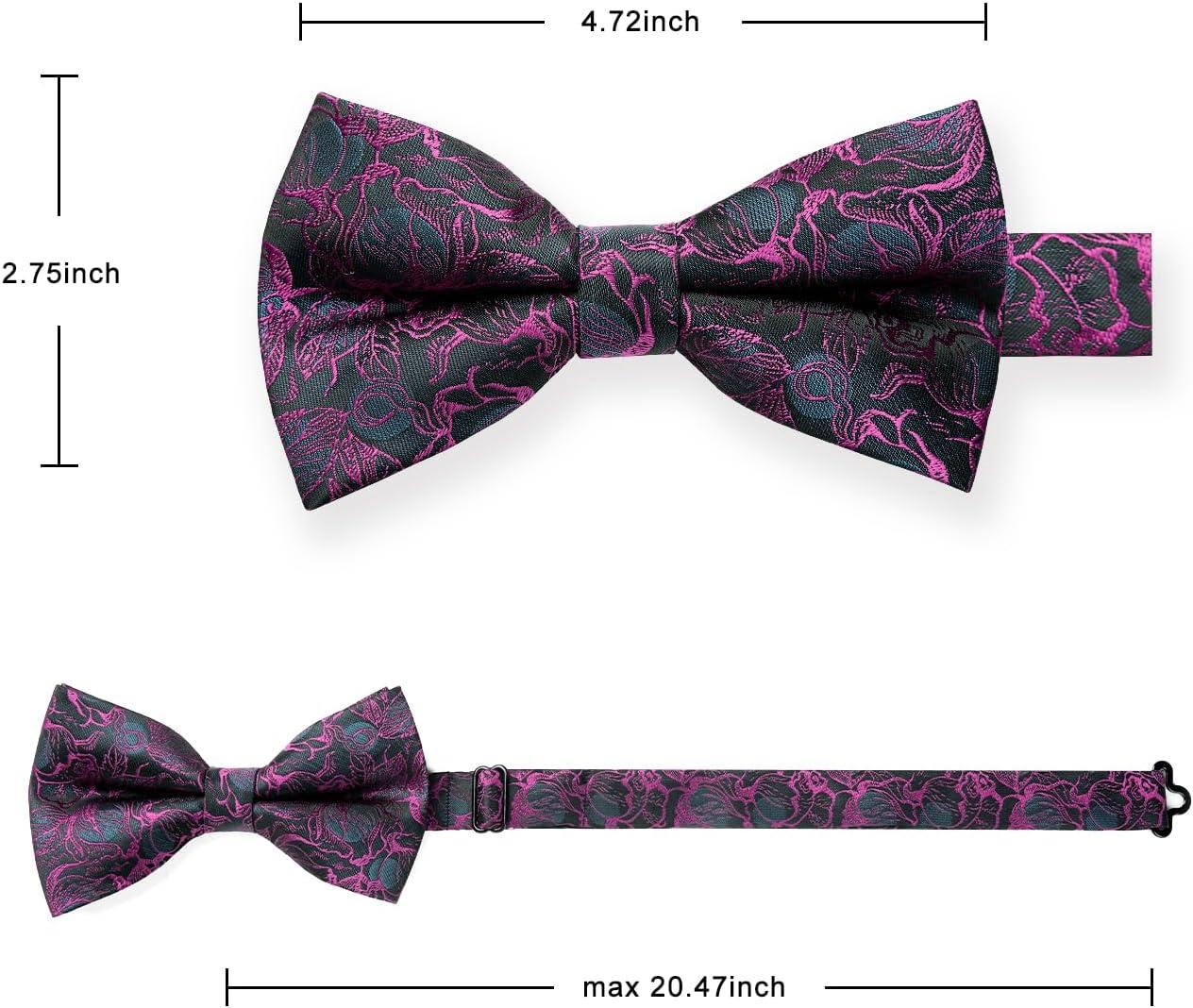 imageHISDERN Bow Ties for Men Paisley Floral Pretied Bowtie Pocket Square Set Mens Formal Bow Ties Wedding PartyPurple