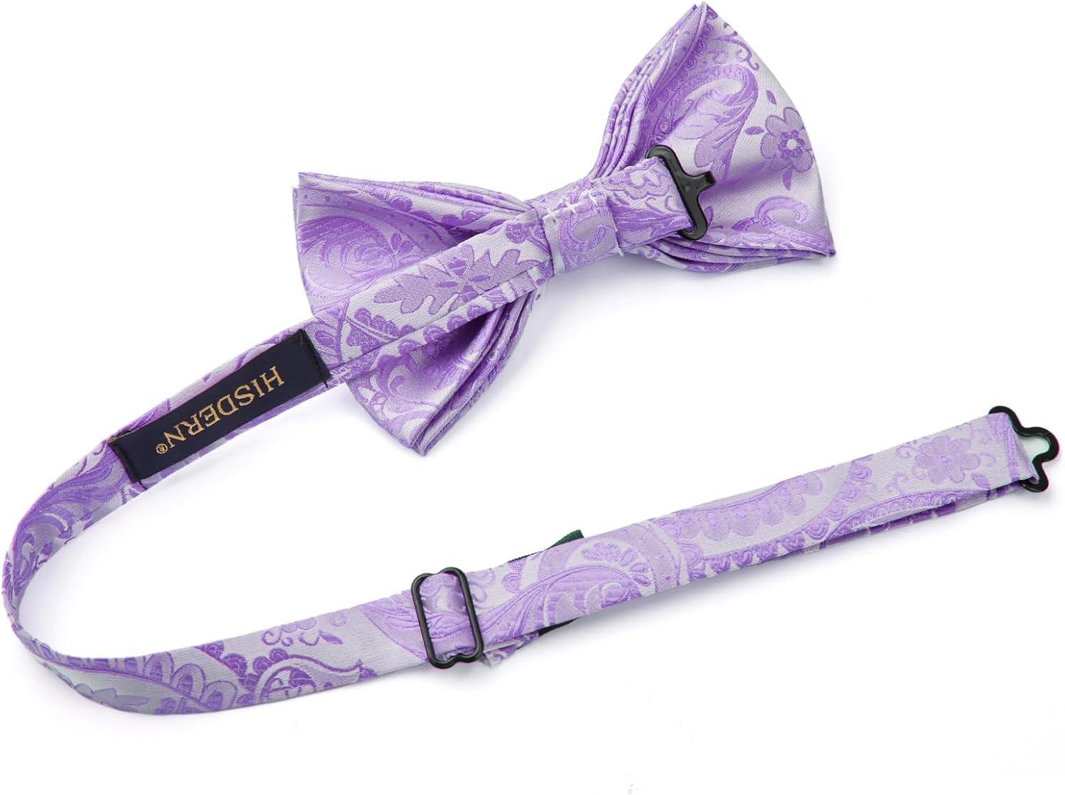 imageHISDERN Bow Ties for Men Paisley Floral Pretied Bowtie Pocket Square Set Mens Formal Bow Ties Wedding PartyPurple1