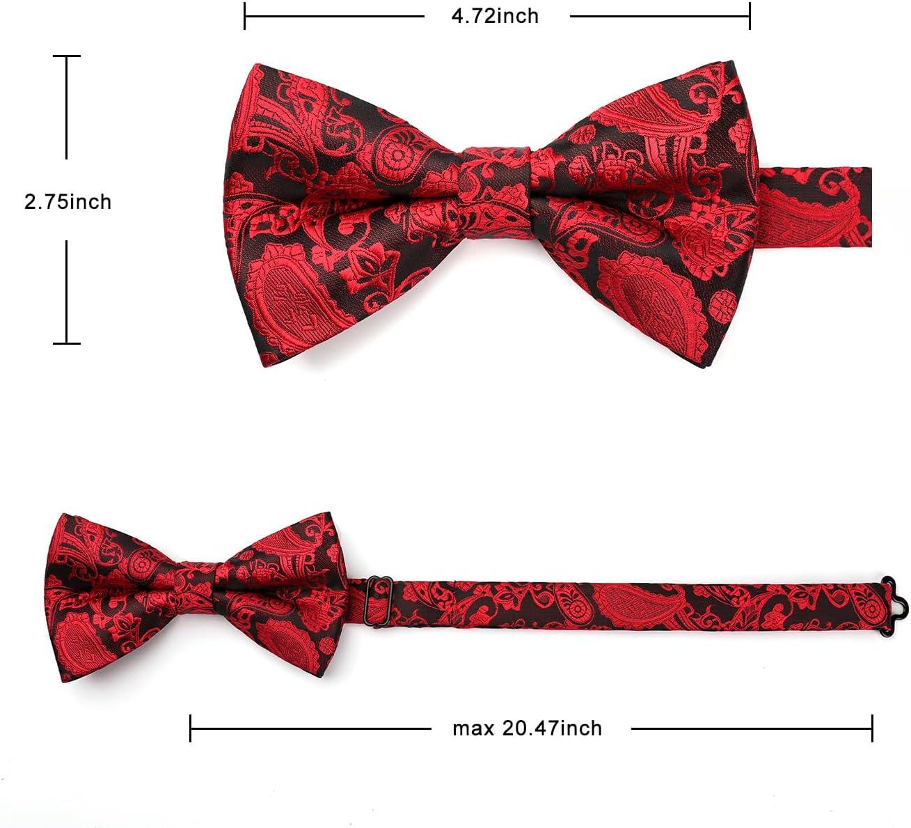 imageHISDERN Bow Ties for Men Paisley Floral Pretied Bowtie Pocket Square Set Mens Formal Bow Ties Wedding PartyRed12