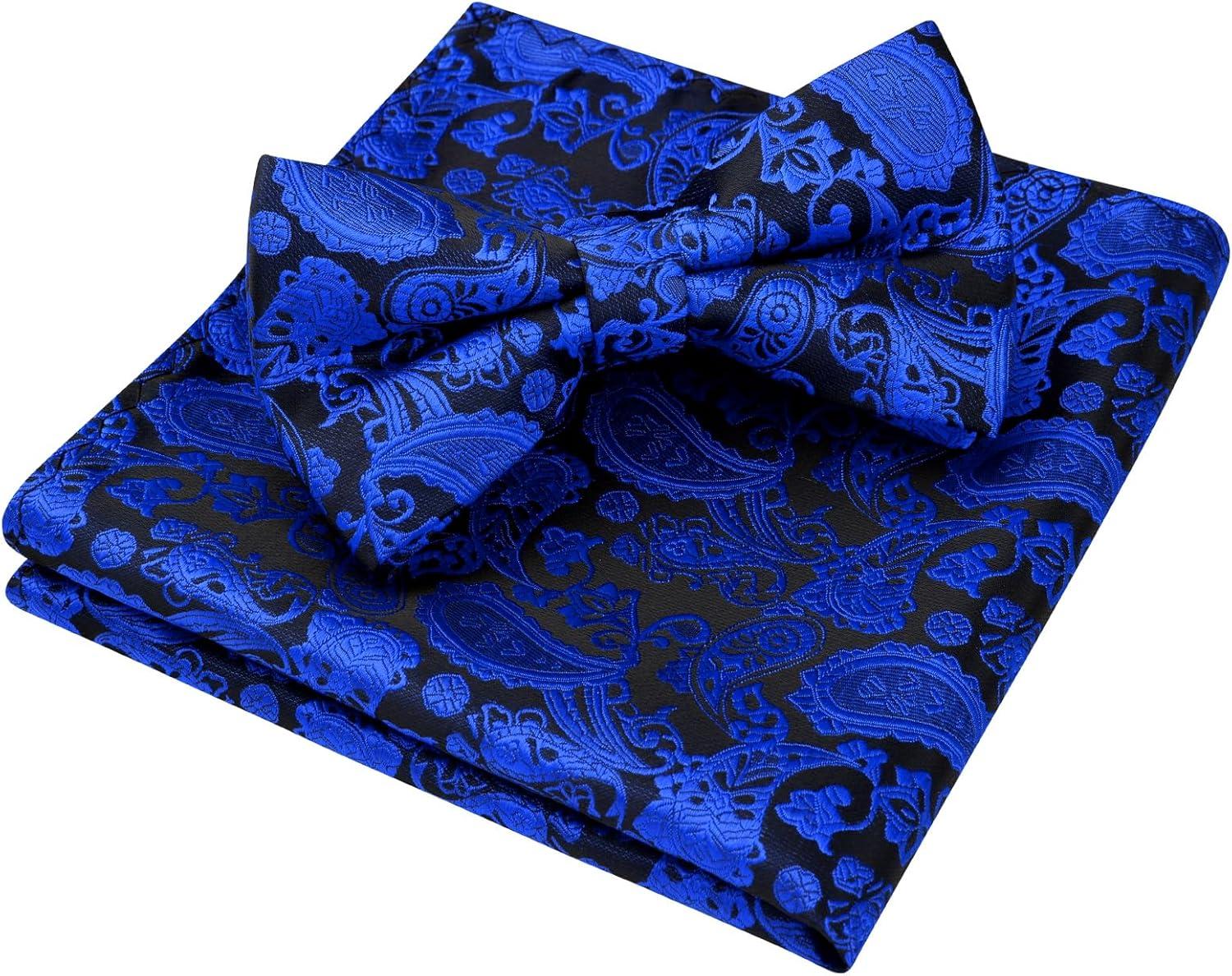 imageHISDERN Bow Ties for Men Paisley Floral Pretied Bowtie Pocket Square Set Mens Formal Bow Ties Wedding PartyRoyal Blue12