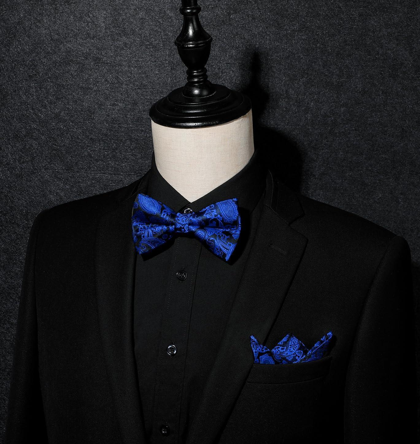 imageHISDERN Bow Ties for Men Paisley Floral Pretied Bowtie Pocket Square Set Mens Formal Bow Ties Wedding PartyRoyal Blue12