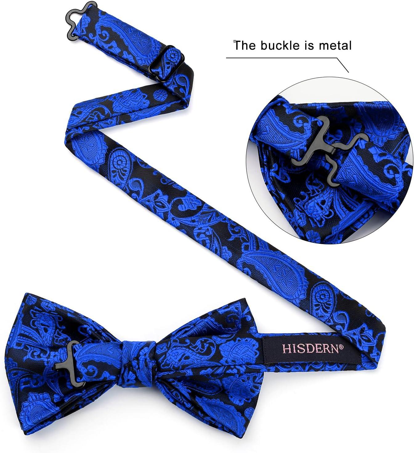 imageHISDERN Bow Ties for Men Paisley Floral Pretied Bowtie Pocket Square Set Mens Formal Bow Ties Wedding PartyRoyal Blue12
