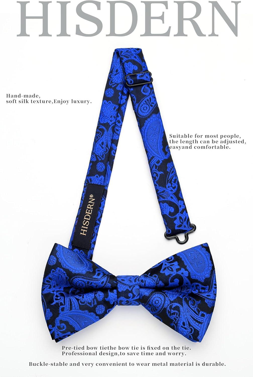 imageHISDERN Bow Ties for Men Paisley Floral Pretied Bowtie Pocket Square Set Mens Formal Bow Ties Wedding PartyRoyal Blue12