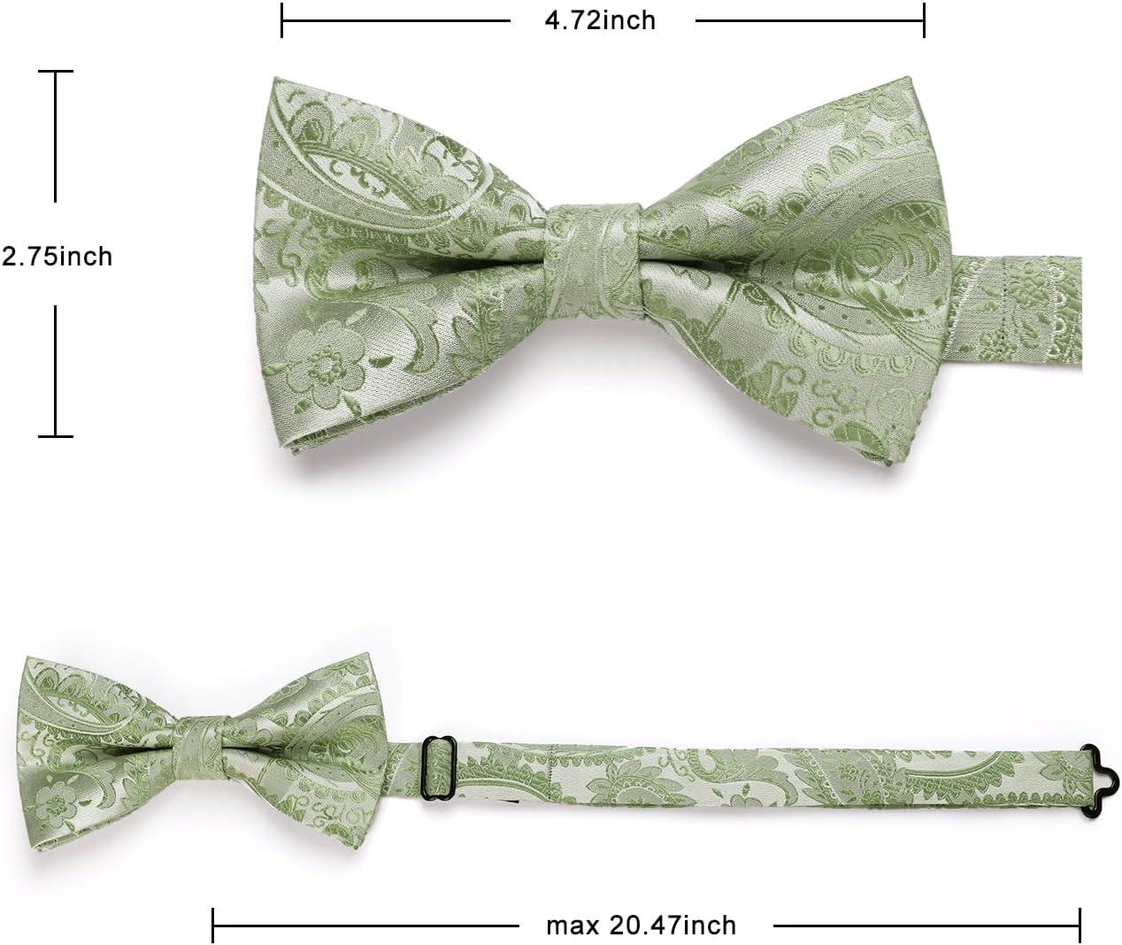 imageHISDERN Bow Ties for Men Paisley Floral Pretied Bowtie Pocket Square Set Mens Formal Bow Ties Wedding PartySage Green Paisley11